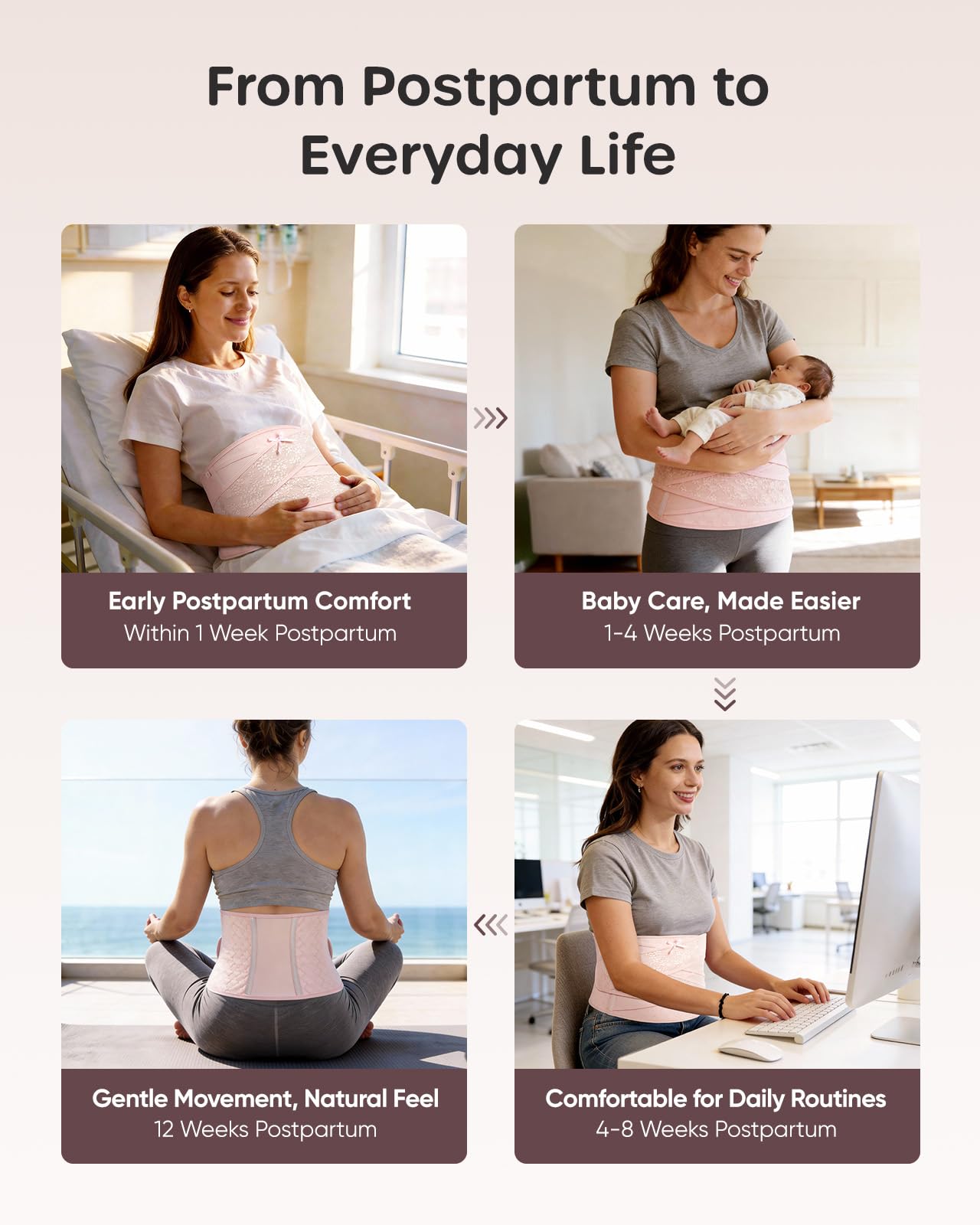Nuliie Postpartum Bauchwickel mit V-förmiger Kreuzunterstützung, Atmungsaktiver Bauchbinder nach Kaiserschnitt oder vaginaler Geburt, Verstellbarer Bauchbinder, Postpartale Must-Haves Mütter,Pink M