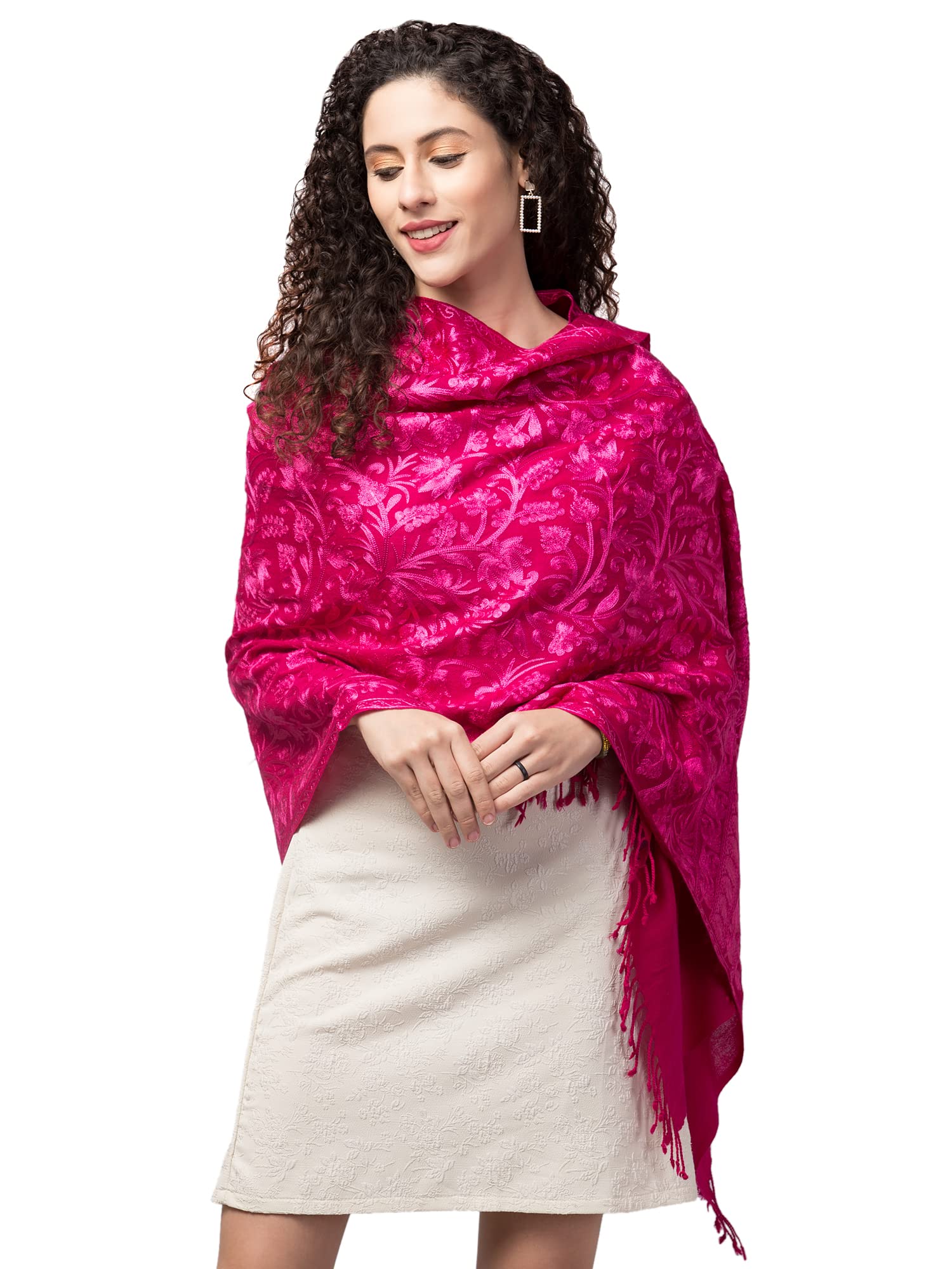 Women’s Pure Wool Heavy Kashmiri Embroidery Stole/Shawl/Wrap for winters with Self Color Thread and Needlework (28 x 80 inches)-image-5