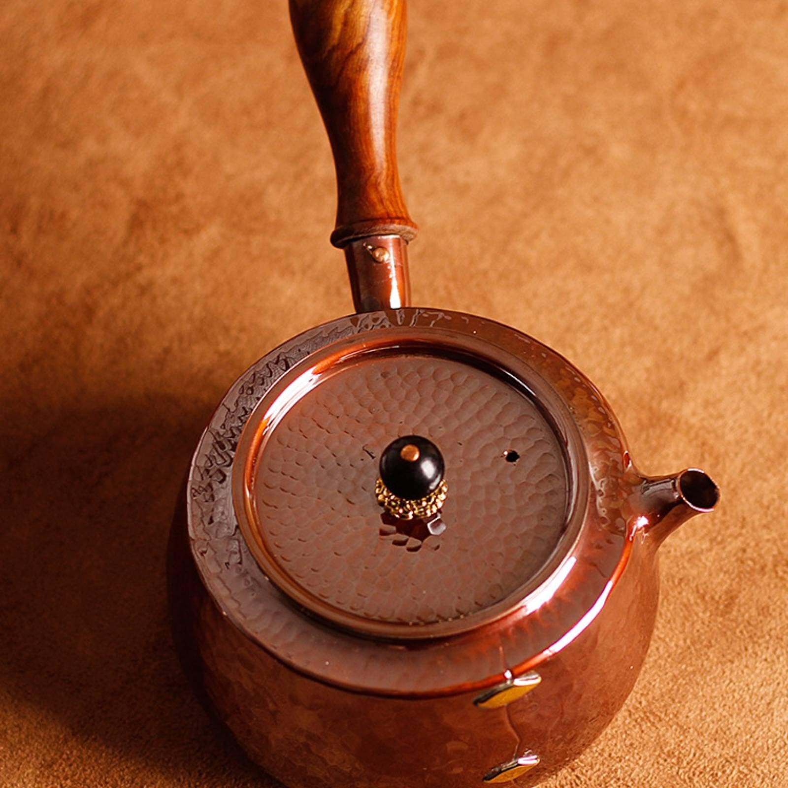 Tetera Cobre Resistente Al Óxido Tetera con Tapa Compacto Hervidor para Aficionados Al Té, Cocina, Oficina, Tetera De Cobre Con Mango Lateral Y Diseño De Parche Envejecido