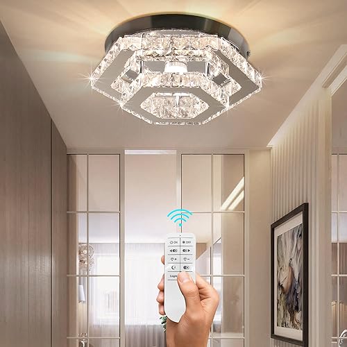 Miniatura 6 de CXGLEAMING Candelabro moderno de cristal empotrado, lámpara colgante LED regulable para comedor, sala de estar, dormitorio, cocina, pasillo (control