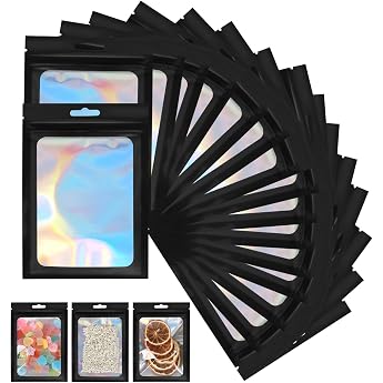 pack of 150 mylar bags ziplock bags small 10 x 15 cm baggys bags with closure resealable bags with transparent window for sweets jewelery cosmetics black