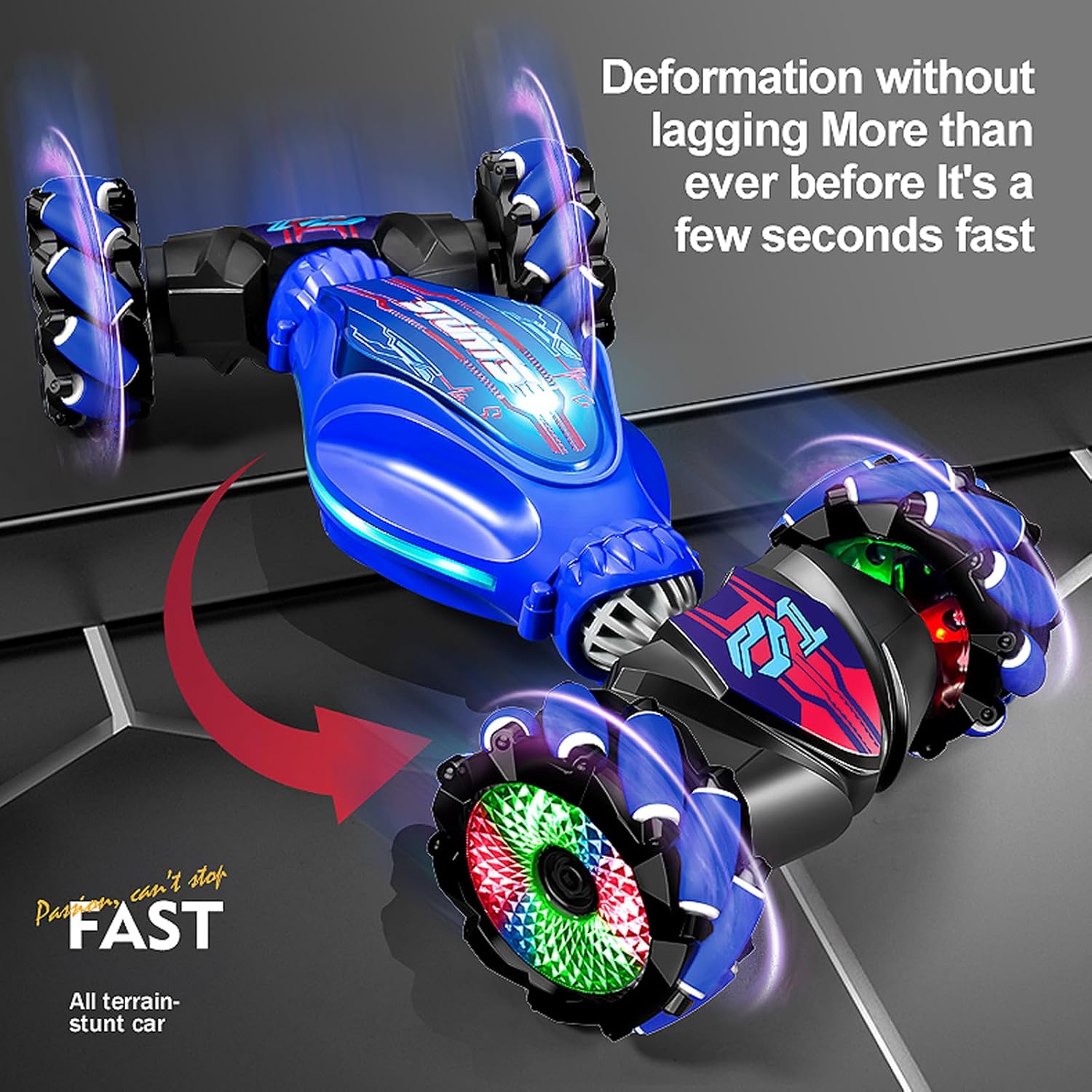360° Rotating 4WD Remote Control Car, Gesture Sensing RC Stunt Car, 2.4G Controller and Adjustable Light & Music, Birthday Christmas Toy Gift for Boys Kids Age 6+