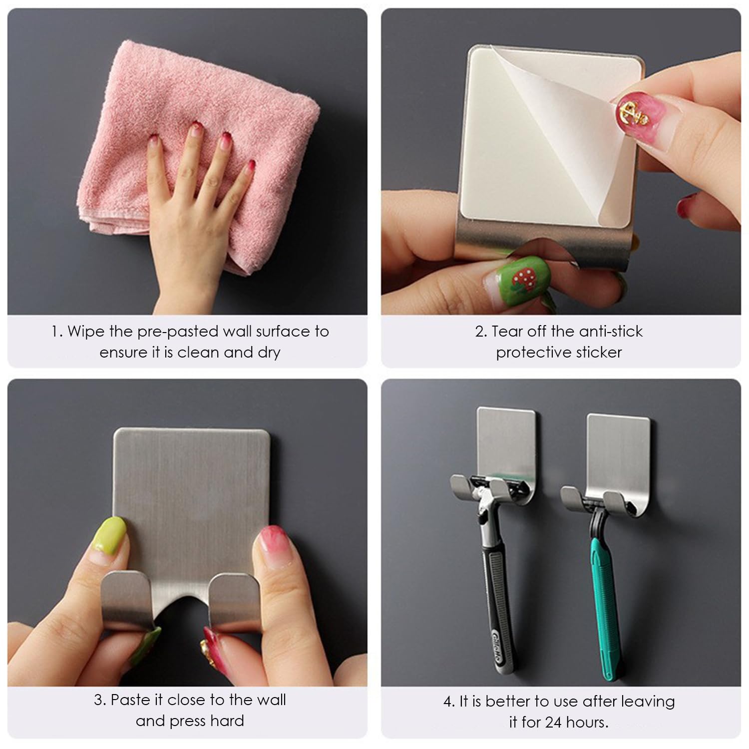 Porta Rasoio Da Bagno Da 8 Pezzi, Porta Rasoio In Acciaio Inossidabile, Porta Rasoio Autoadesivo, Porta Rasoio Senza Perforazione, Porta Spazzolino, Porta Rasoio Da Bagno