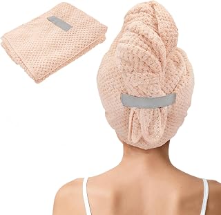 Large Microfiber Hair Towel for Women, Super Soft Absorbent Quick | Dry Hair Towels Wrap with Elastic Band, Hair Drying Towels Anti Frizz Hair for Curly Long Wet Hair Care 24''x40'' (Pink)