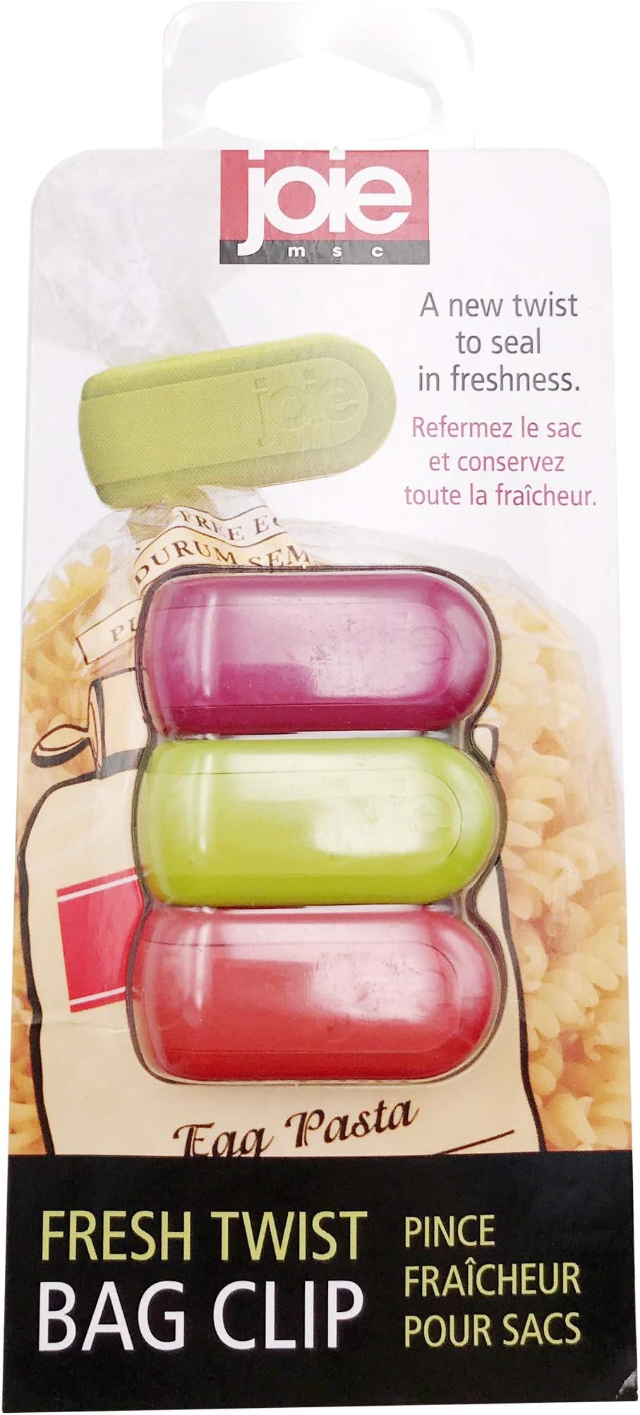 JoieTwist Bag Clip, Harold Bag Clip, (red, lime-green, purple) Multicolor 3 Count.