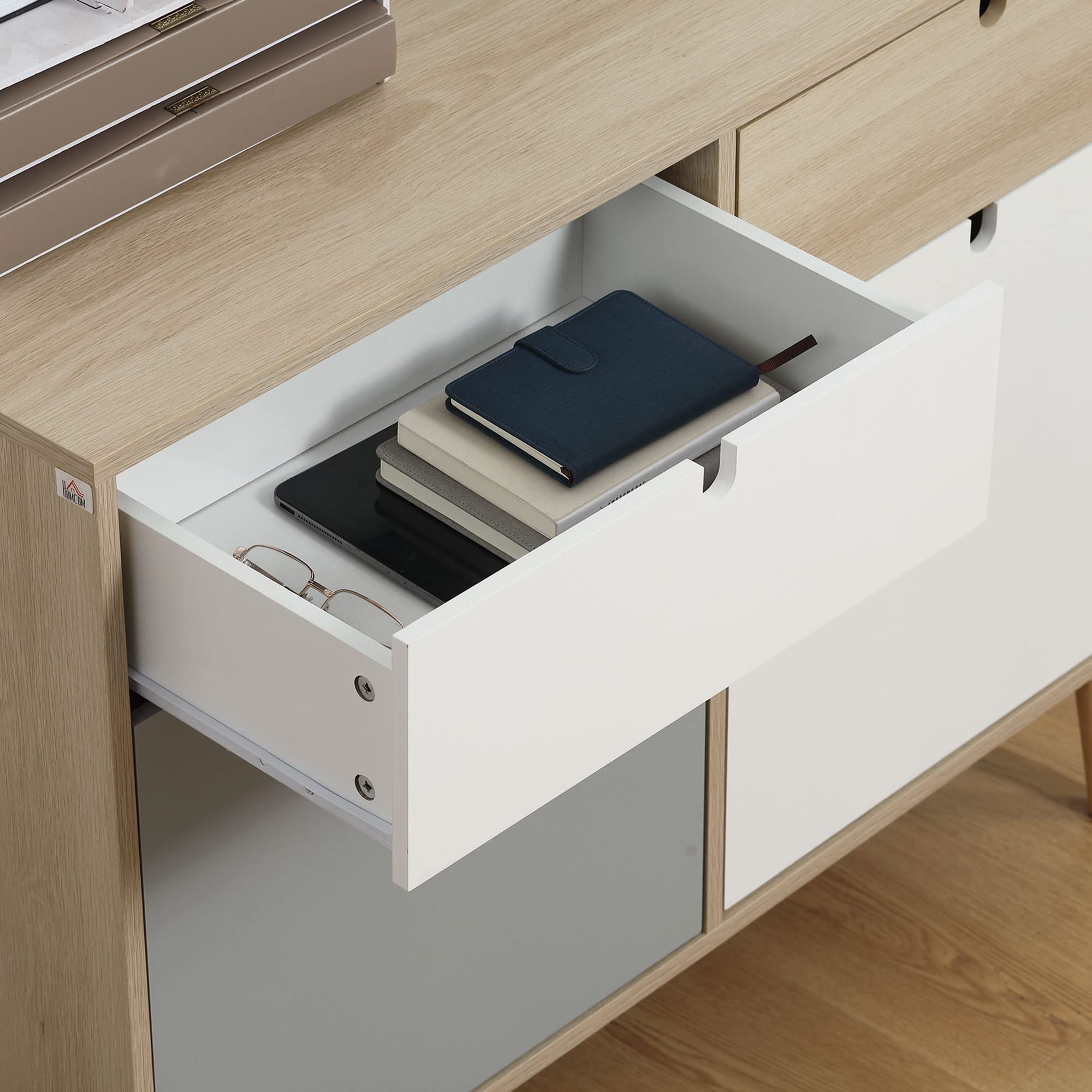 HOMCOM Mobiletto Multiuso Stile Nordico, Armadietto Due Ante con Cassetti per Cucina e Ingresso, 100x40x79.5cm, Multicolore