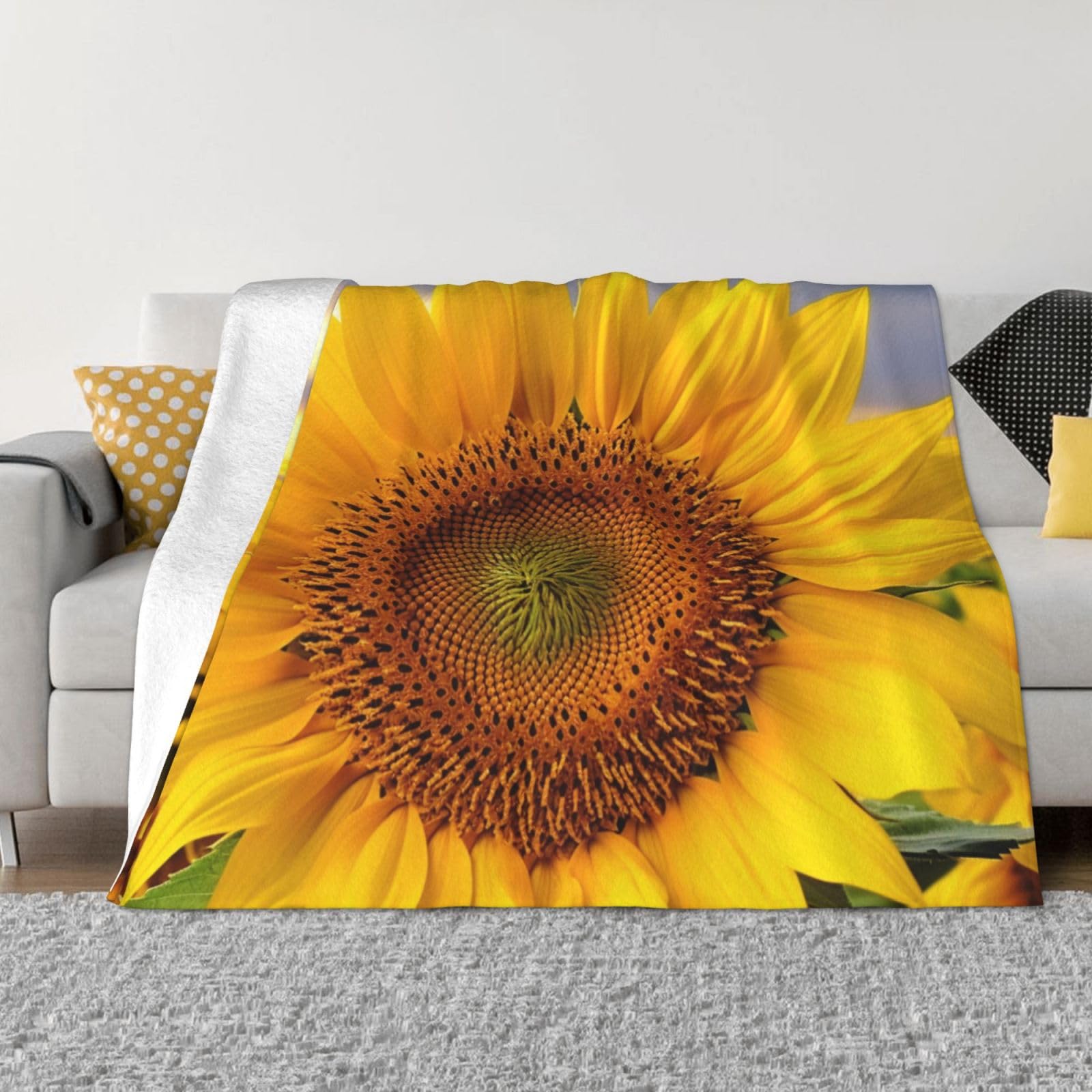 Couverture pour canapé tournesol en flanelle douce de 152x127 cm pour toutes saisons