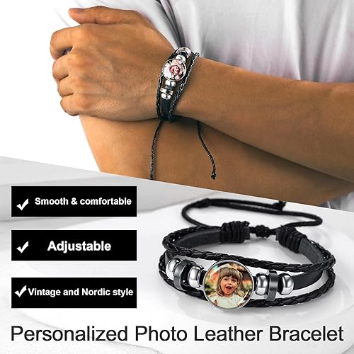 Miniatura 2 de U7 Pulsera para hombre con cierre de acero inoxidable, brazalete de cuero en estilo calavera o envoltura