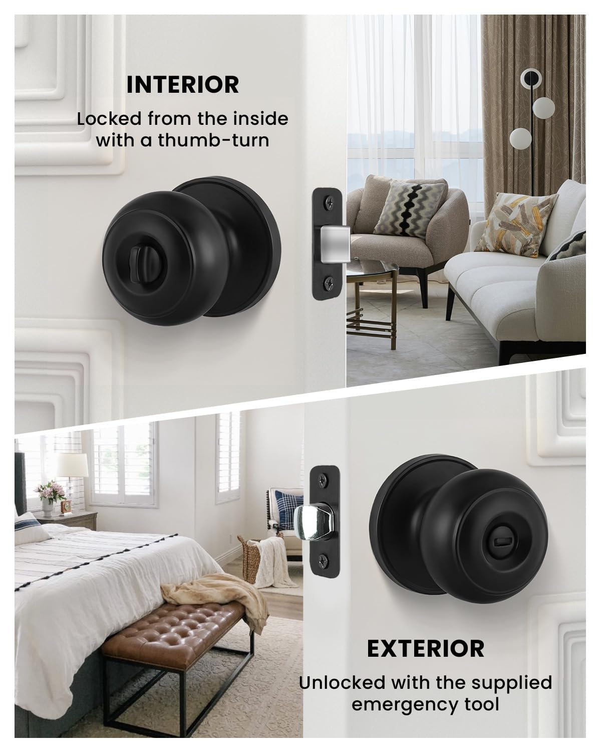 Haidms 6 Pack Matte Black Door Knobs Interior Privacy, Black Interior Door Knobs for Bedroom or Bathroom Classic Round Doorknobs Hardware — Amazon image 2