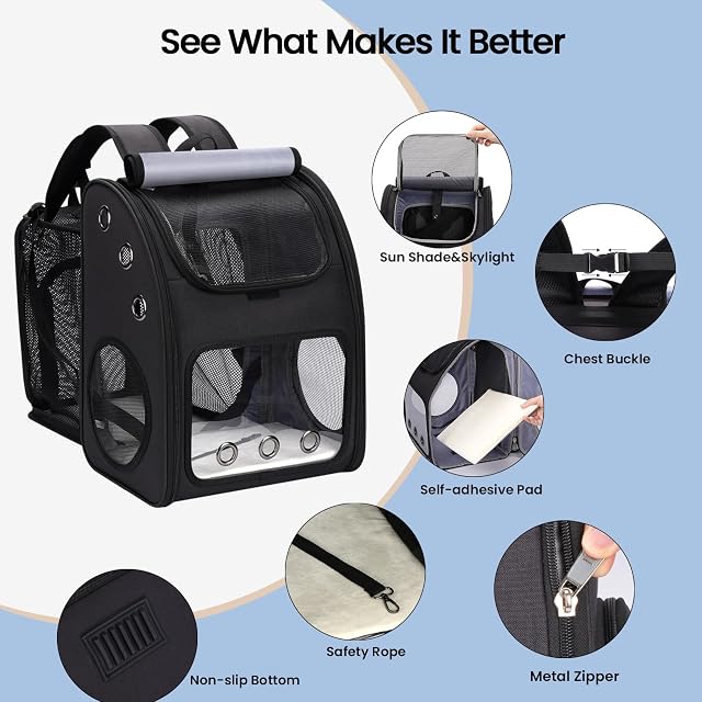 Foto 3 de 7 de COVONO Mochila transportadora expandible para gatos, mochila portátil para mascotas, para gatos