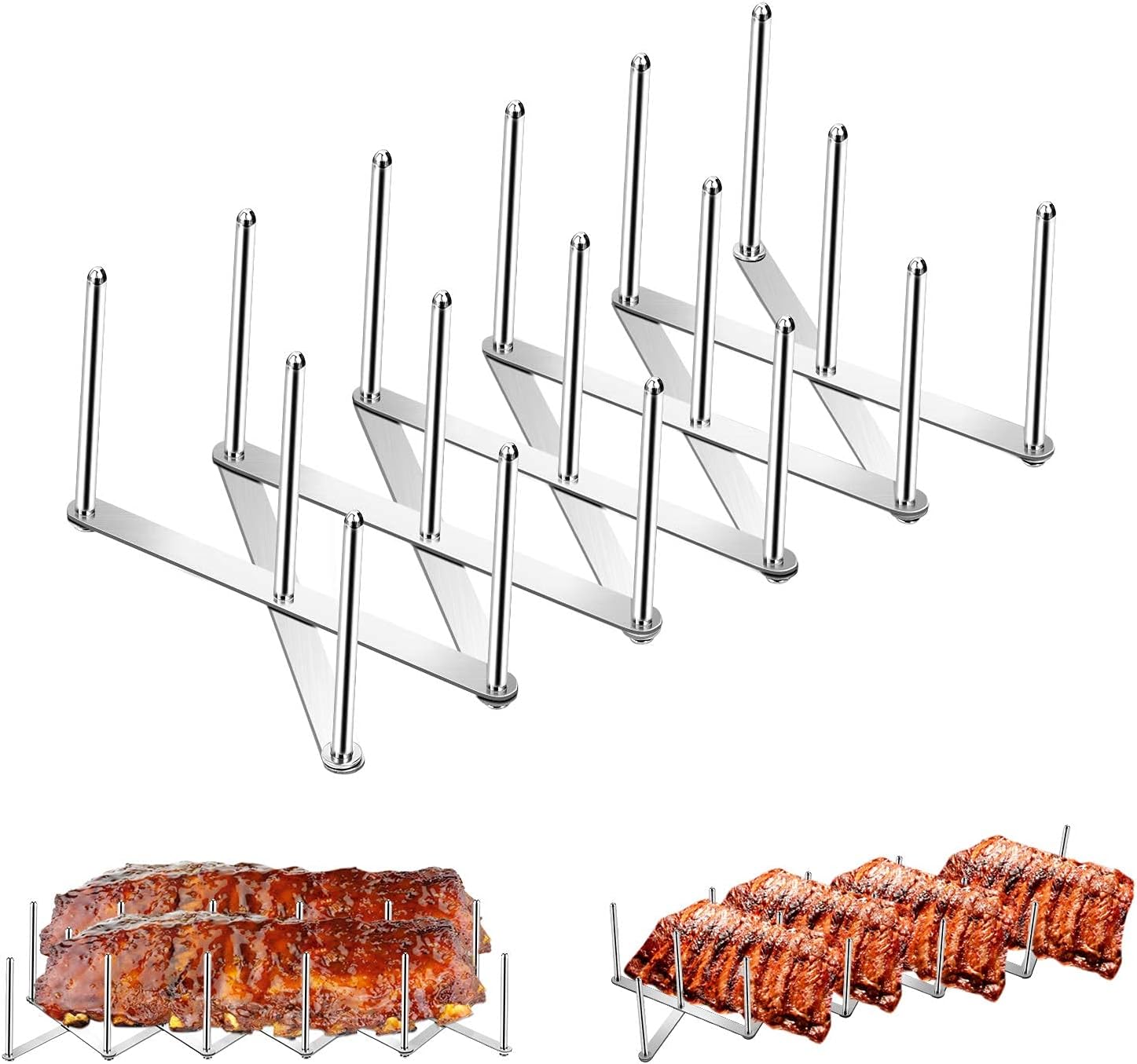 WOPPLXY Spareribs Halter 4-tlg - Edelstahl Grillzubehör Verstellbar Bis 84cm