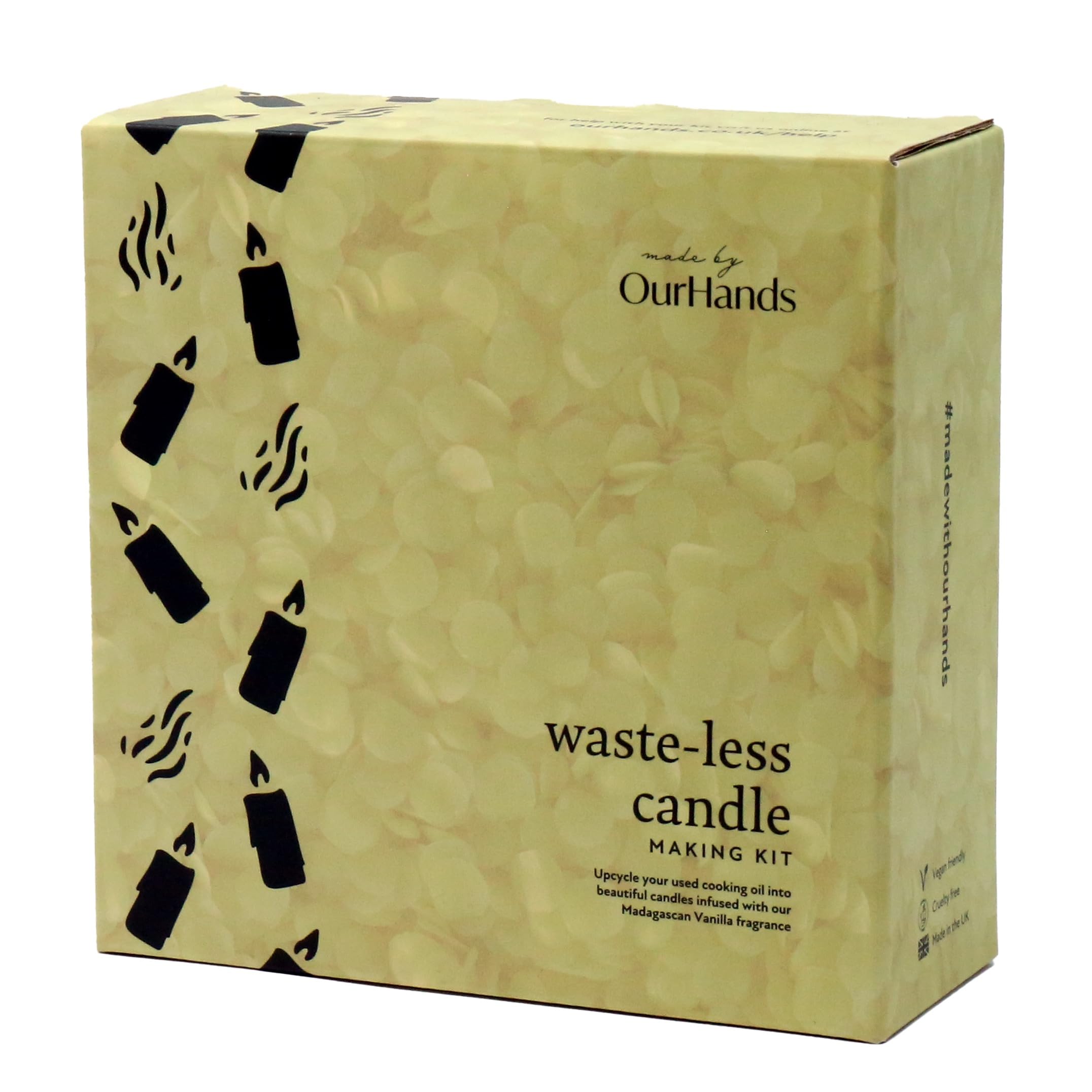 Waste-Less Candle Making Kit by OurHands - DIY Kit to Upcycle Cooking Oil into 5 Eco-Friendly Scented Candles - Includes Wax Blend, Vanilla Fragrance Oil, Reusable Tins, and Detailed Instructions