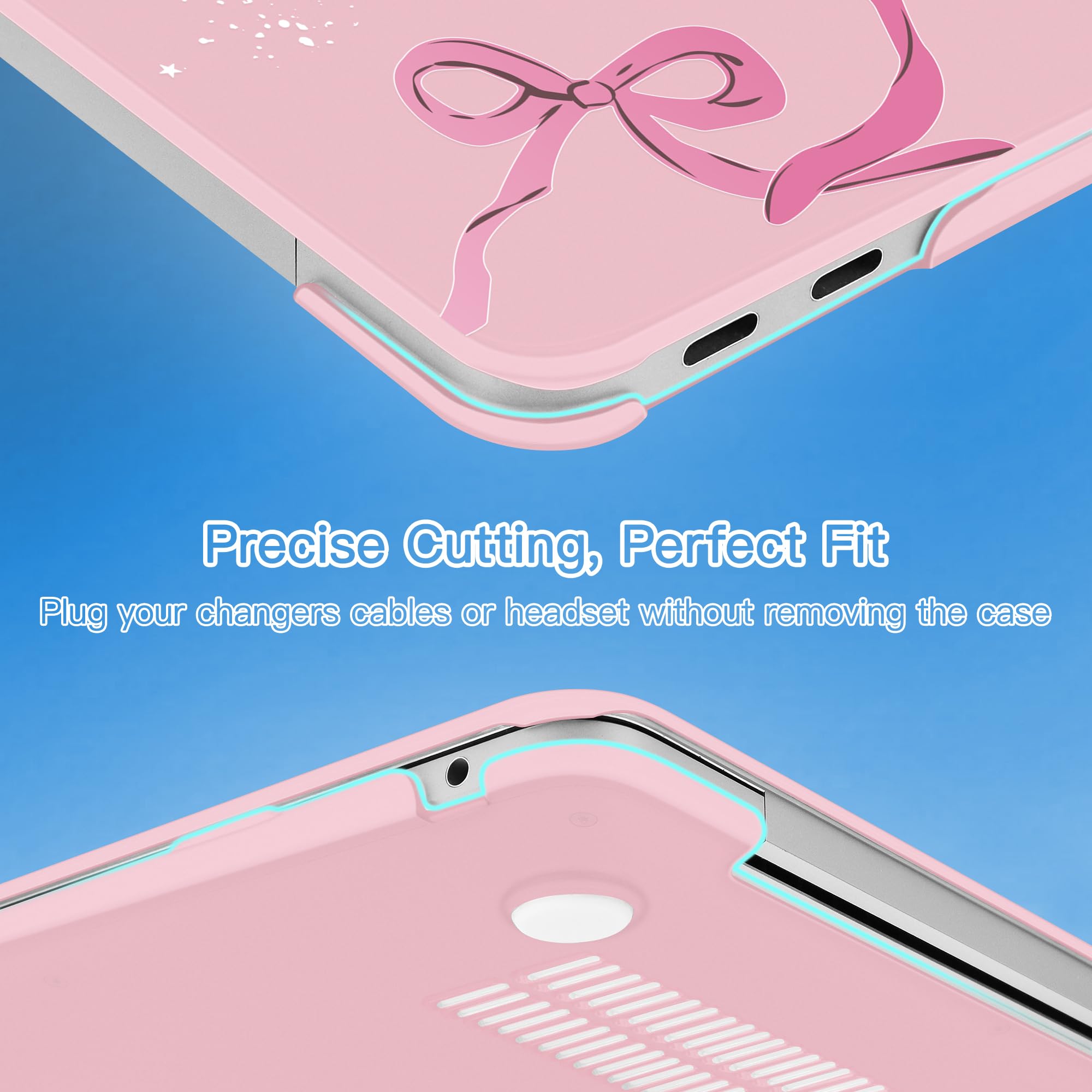 Funda compatible con MacBook Air de 13 pulgadas 2021 2020 2019 2018 versión A2337 M1 A2179 A1932 con pantalla Retina y Touch ID, carcasa rígida de plástico y cubierta de teclado, lazo rosa tiza