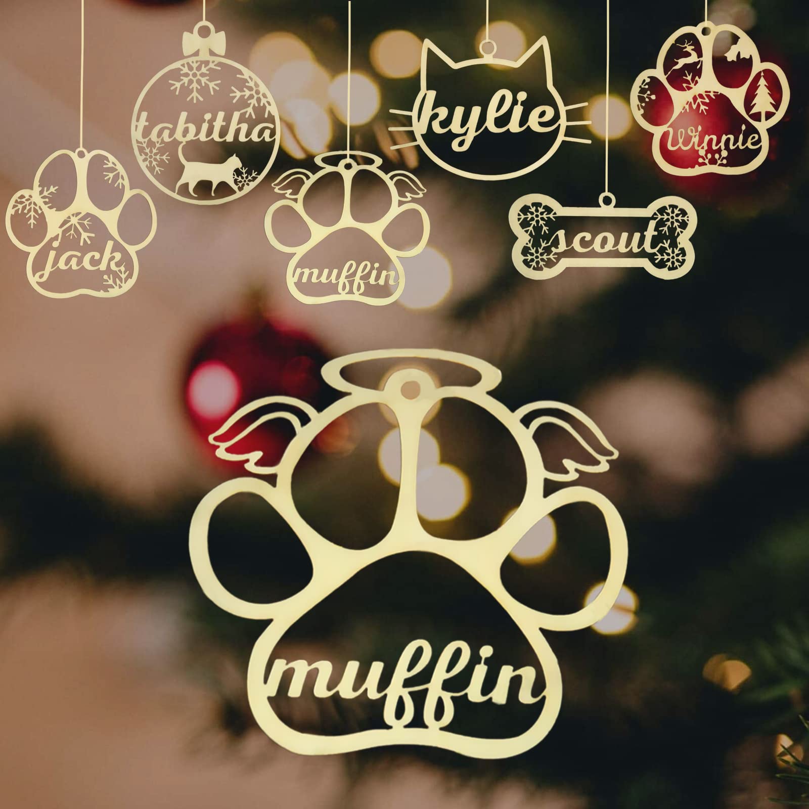 IEK Adorno de Navidad Personalizado, Bolas de Navidad con Nombre, Adornos de Navidad Personalizadas con Nombre, decoración de Gatos navideños, Bola Navidad Nombre.