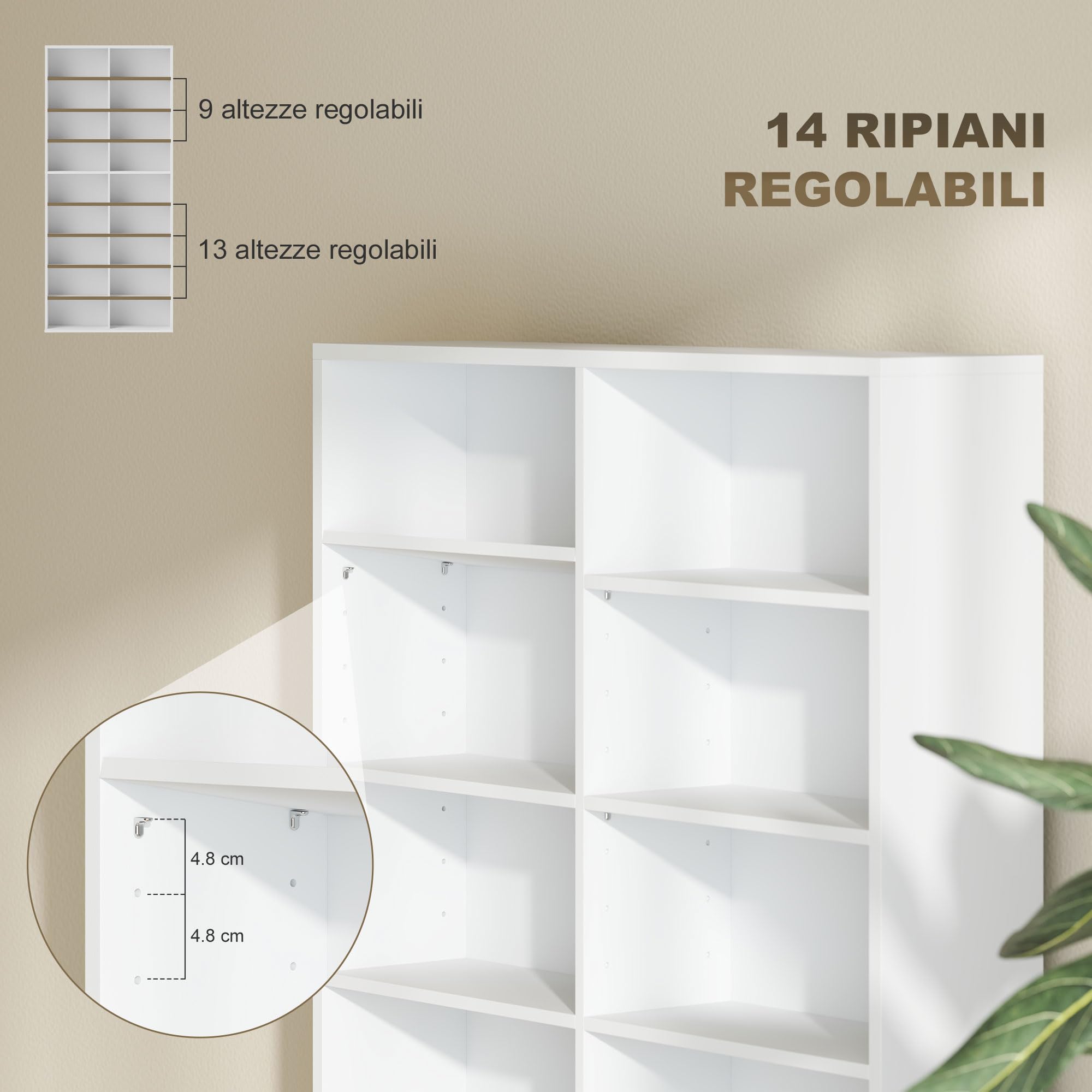 HOMCOM Mobile Porta CD con 14 Ripiani Regolabili, Scaffale Porta 640 CD/360 DVD/430 Blu-ray Salvaspazio, Mobile Portacd con 18 Scomparti, per Soggiorno, Camera da Letto, Ufficio, 78.5x24x175cm, Bianco