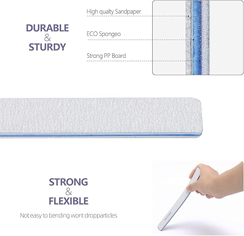 Miniatura 5 de 50 limas de uñas rectangulares de grano 150150 para uñas acrílicas y uñas naturales, limas reutilizables de doble cara, herramientas de manicura