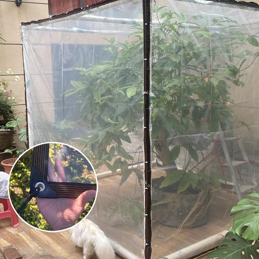 Przezroczysta plandeka ochronna 0,12 mm, wodoodporna ochrona roślin, wiatro-i deszcz, wytrzymałe plandeki na kemping, namiot pod wiatę (8 x 9 m)