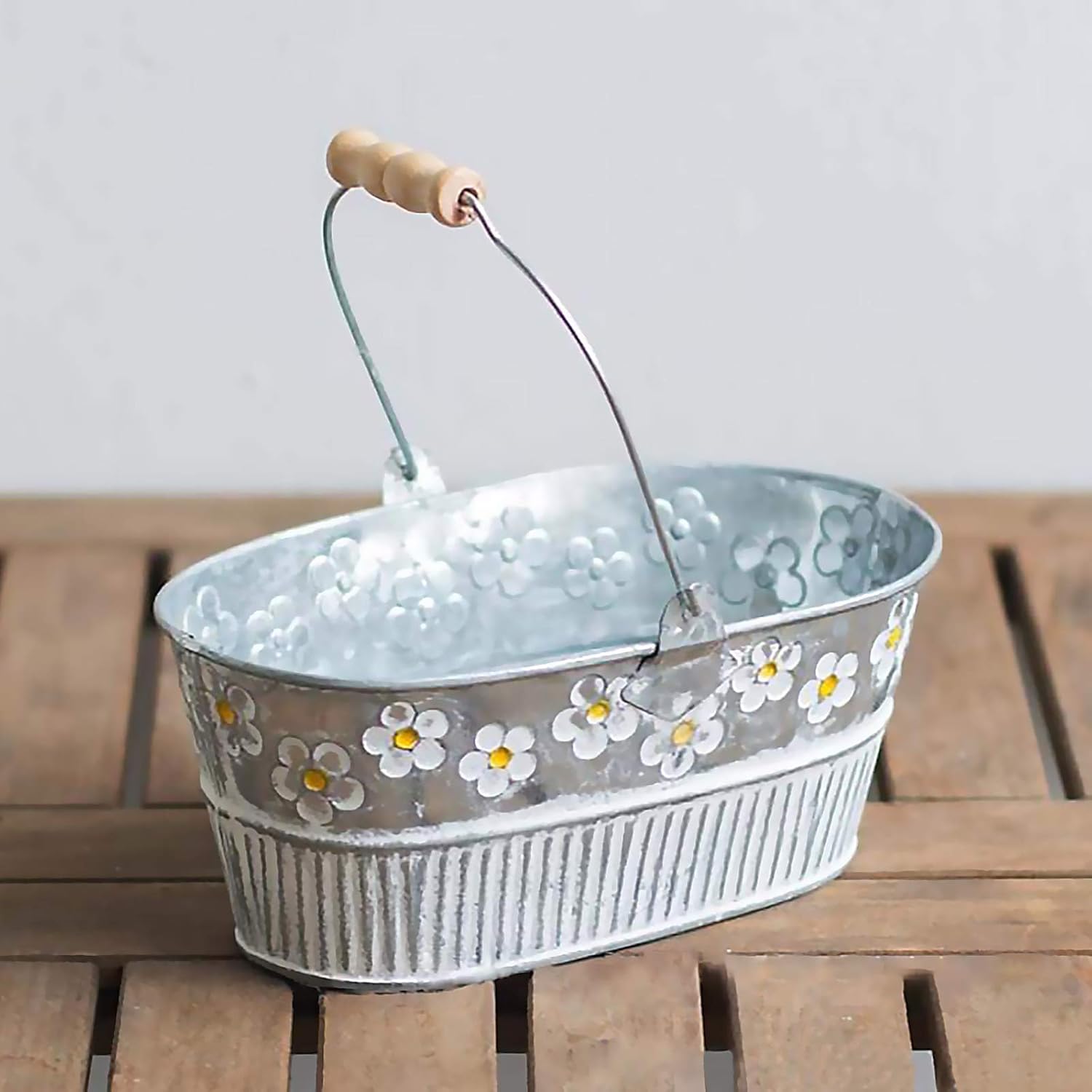 Small Galvanized Oval Planters, Metal Flower Bucket Flower