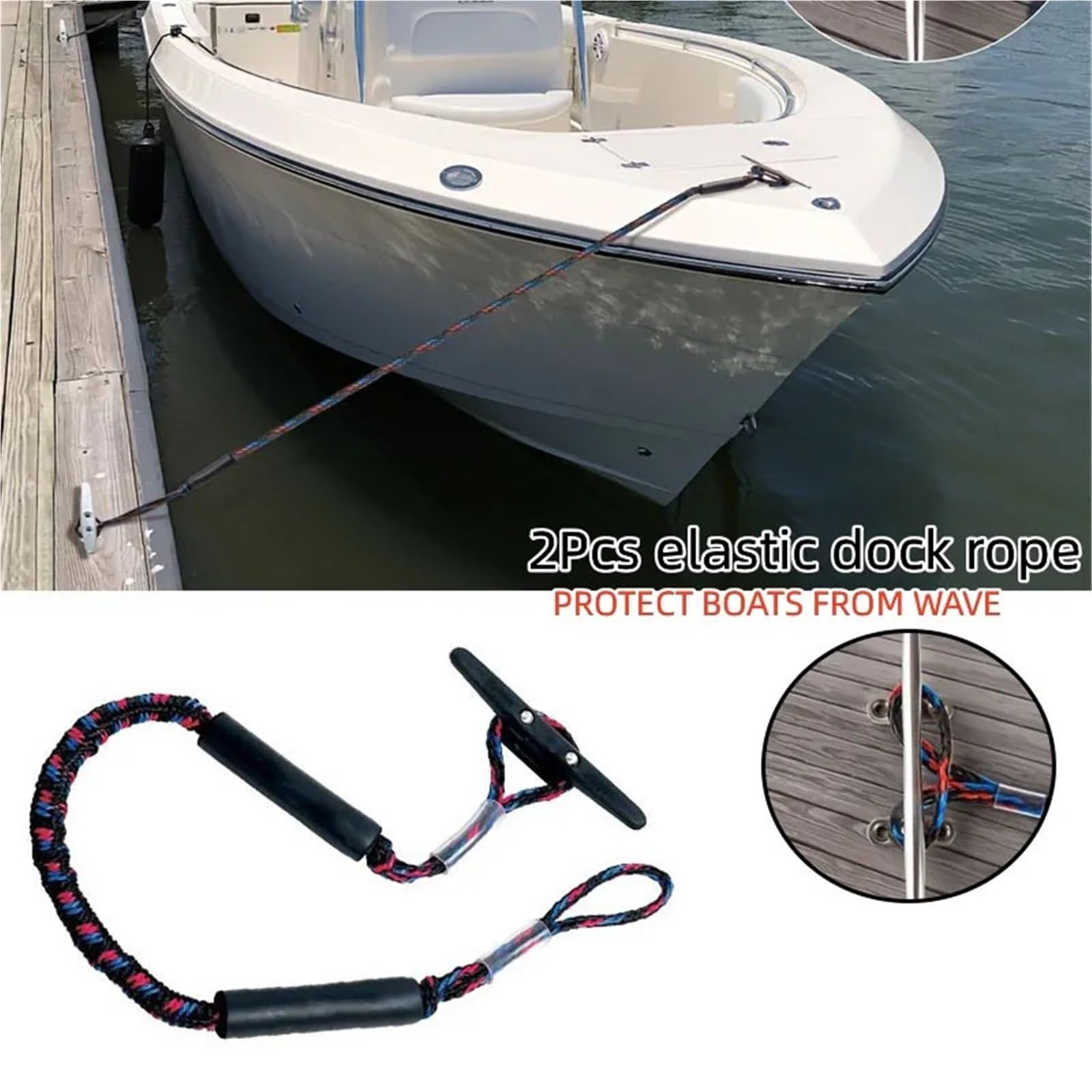 Festmacherleine, 2-teiliges Set Bungee-Dock-Linie Festmacher-Dock ausziehbar oder sicheres Andocken von Kanus, Motorbooten, Zubehör