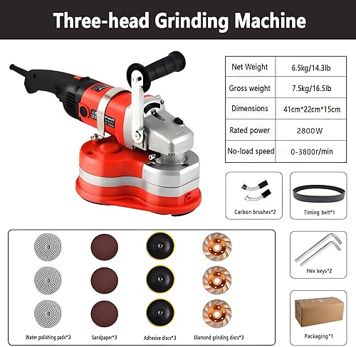 Miniatura 2 de Máquina pulidora de diamante eléctrica 3800W, lijadora y amoladora de hormigón de 3 cabezales, Polisseuse à Béton, Cepilladora de cemento con 6