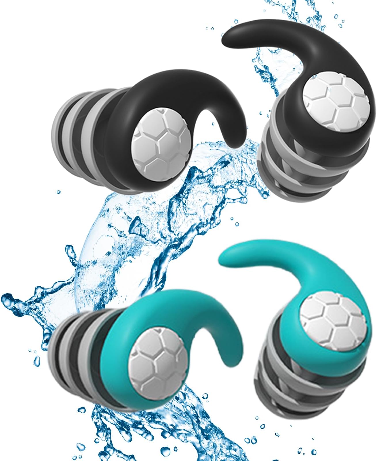 2 Pairs Waterproof Swimming Sleep Noise Reduction Ear Plugs for Adults Reusable Soft Silicone Swim Earplugs Perfect for Surfing Diving Library Lounge