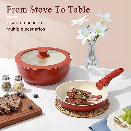 Miniatura 9 de GiPP Juego de 11 piezas de ollas y sartenes antiadherentes, juego de utensilios de cocina antiadherentes con mango desmontable, ollas de cerámica