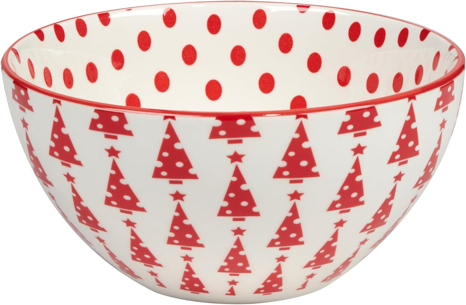 Peppermint Candy 30oz Porcelain Bowls, Set of 6 – Festive Red & White Christmas All Purpose Salad, Soup & Snack Bowls with Cheerful Holiday Prints