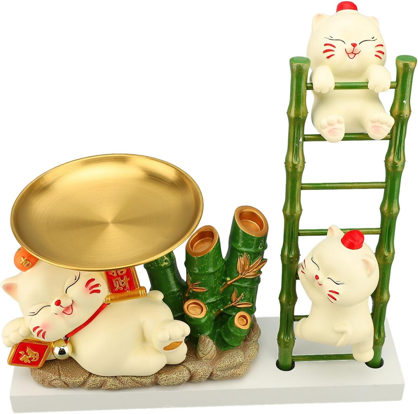 Luqeeg Resin Statue Decorative Tray, Entryway Table Statue Cute Decorative Snack Storage Key Tray with Wide Application for Store Any Small Items & Decorate Room Office Cafe (7303C‑03 Cat