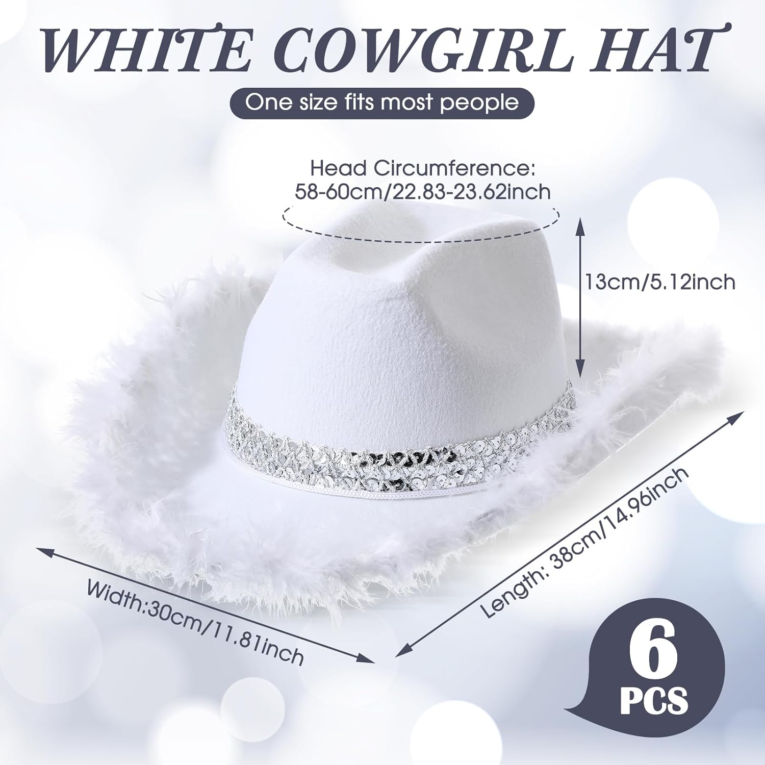 Unittype 6 Pcs Valentine's Day Women Cowgirl Hat Mardi Gras Cowgirl Hats for Women Bachelorette Themed Party Birthday - Image 2