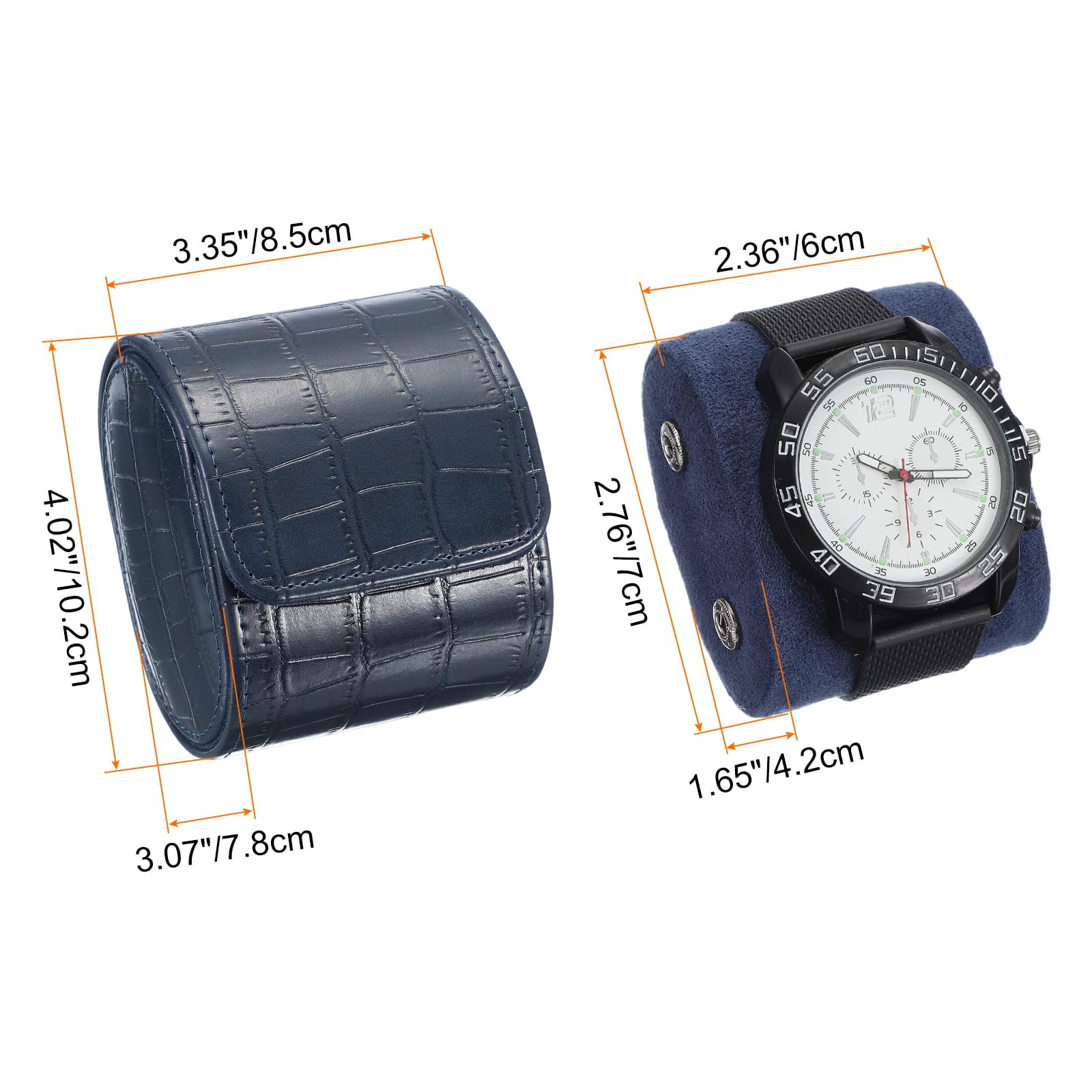 Étui de voyage à roulettes pour montres, format unique, en cuir, pour hommes et femmes. Organisateur de montres avec coussin amovible, idéal pour les voyages et la présentation. Coloris bleu à rayur