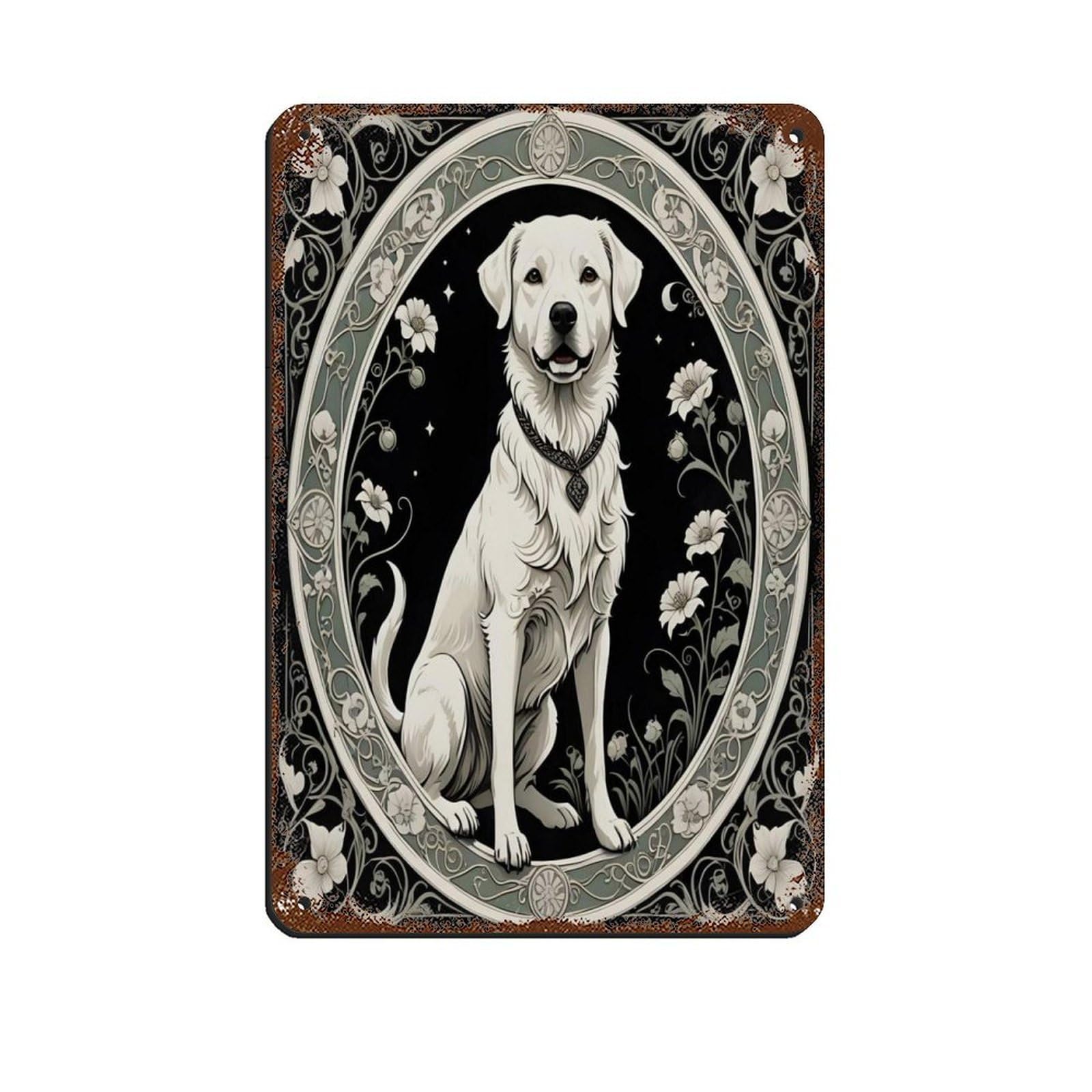 Art Nouveau White Dog, Vintage Retro Art Retro Poster Metal Tin Sign Chic Art Retro Iron Painting Bar People Cave Cafe Family Garage Poster Wall Decoration 8x12inch(20x30cm)