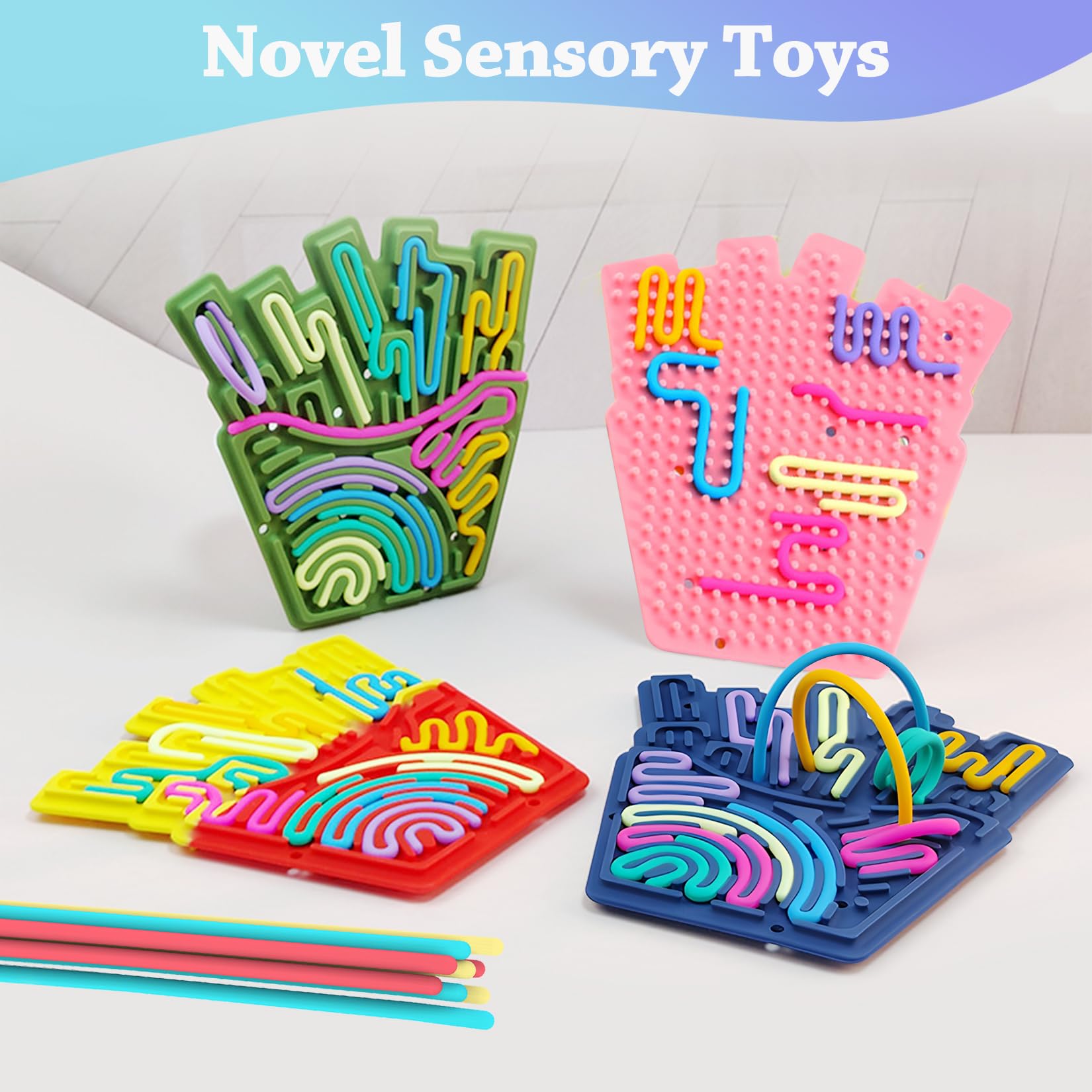Tavola Sensoriale con Borsa da Viaggio e 12 Cordoncini Accessori Tavola Sensoriale Silicone Doppia Faccia Giocattolo Sensoriale per Bambini dai 3 Anni e Adulti Gioco D'attività (Blu Navy