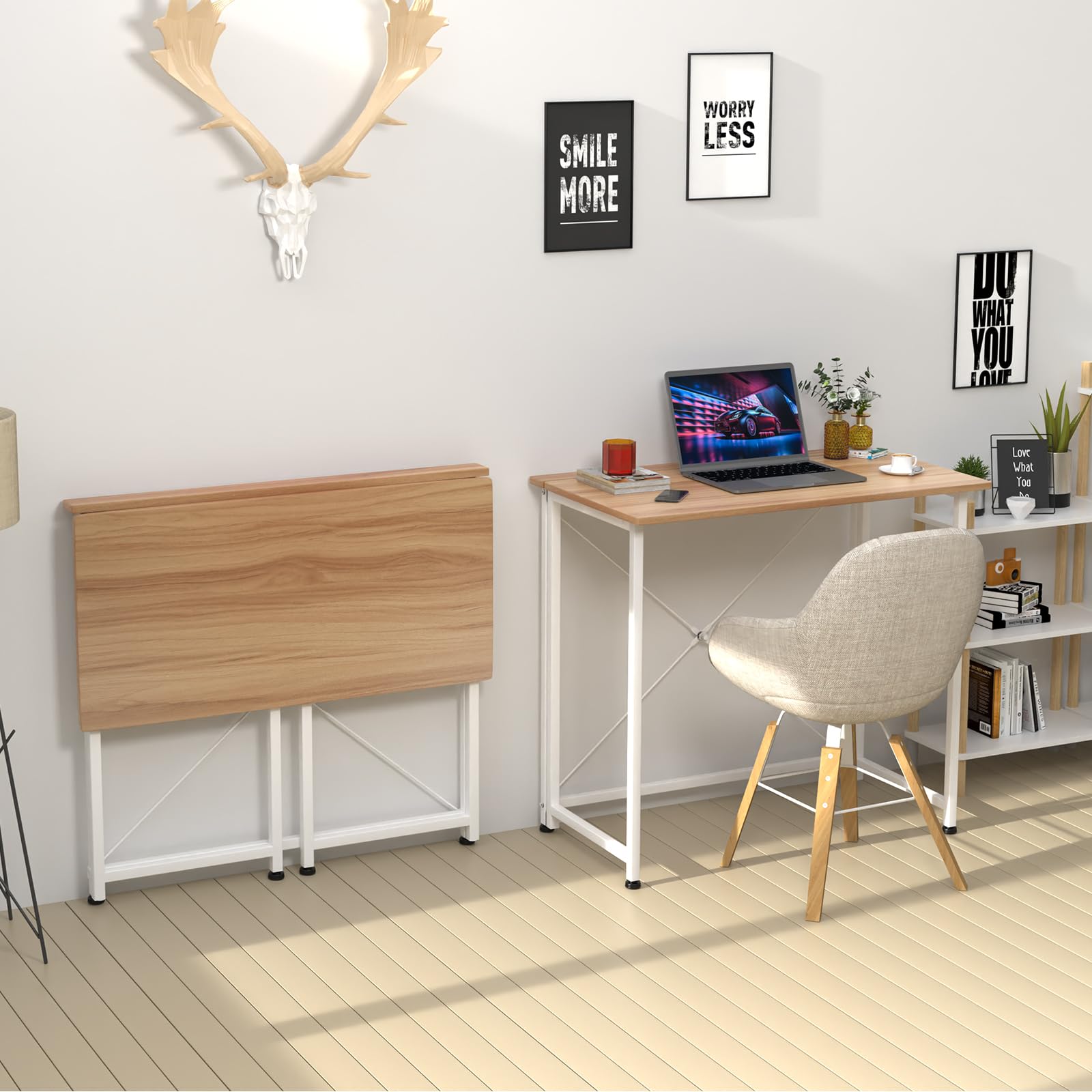 Mesa Escritorio Plegable, Mesa Ordenador Plegable Escritorios portátiles para Estudio, Casa Oficina, Escritorio para computadora 80 * 45.5 * 74 cm Marrón