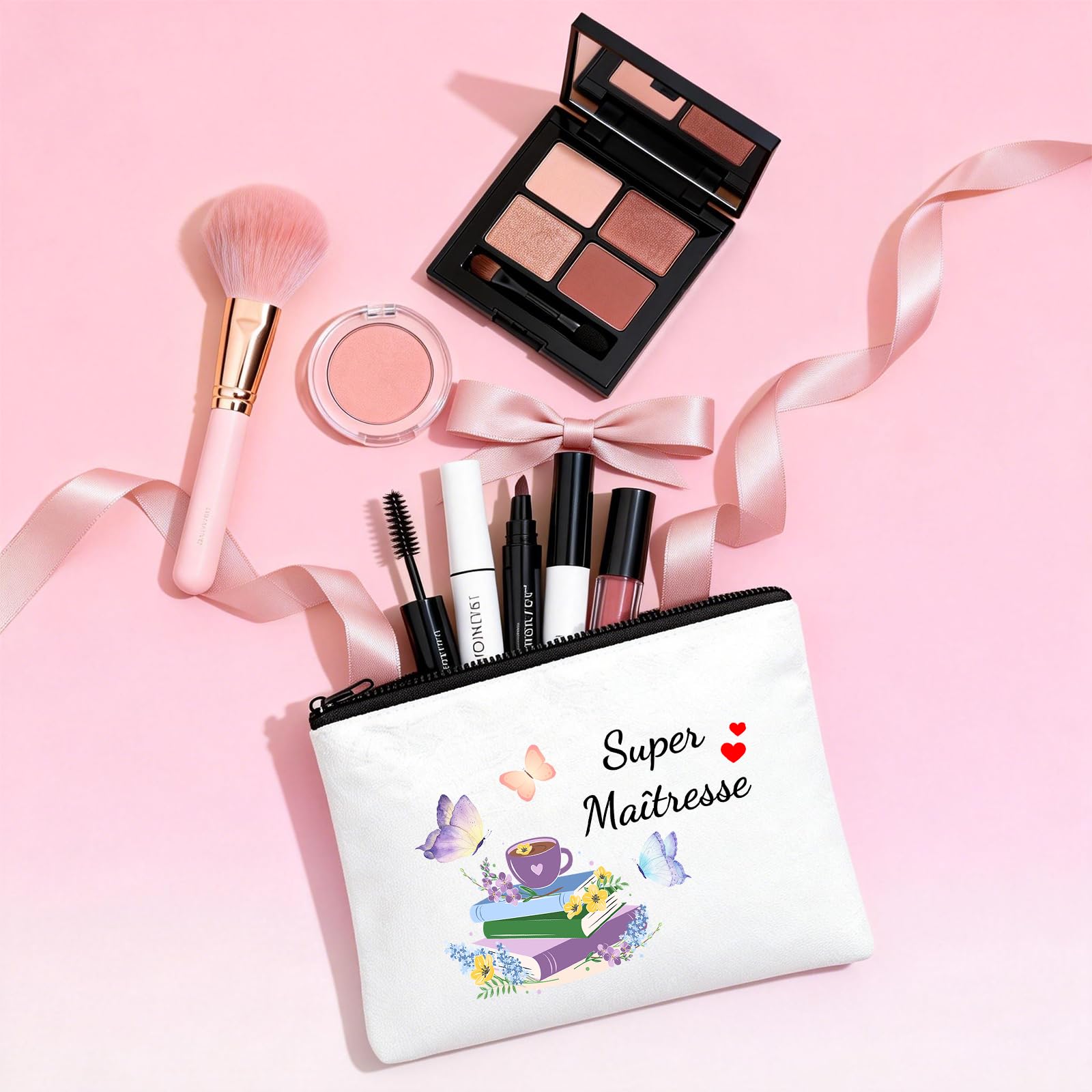 Cadeau Maitresse D'École, Cadeau Professeur Cabas Petit Bazar d'une Super Maîtresse Tote Bag Cadeaux Merci Maîtresse Rousse de Maquillage Cadeaux Maitresse D'école Fin D'année Sac