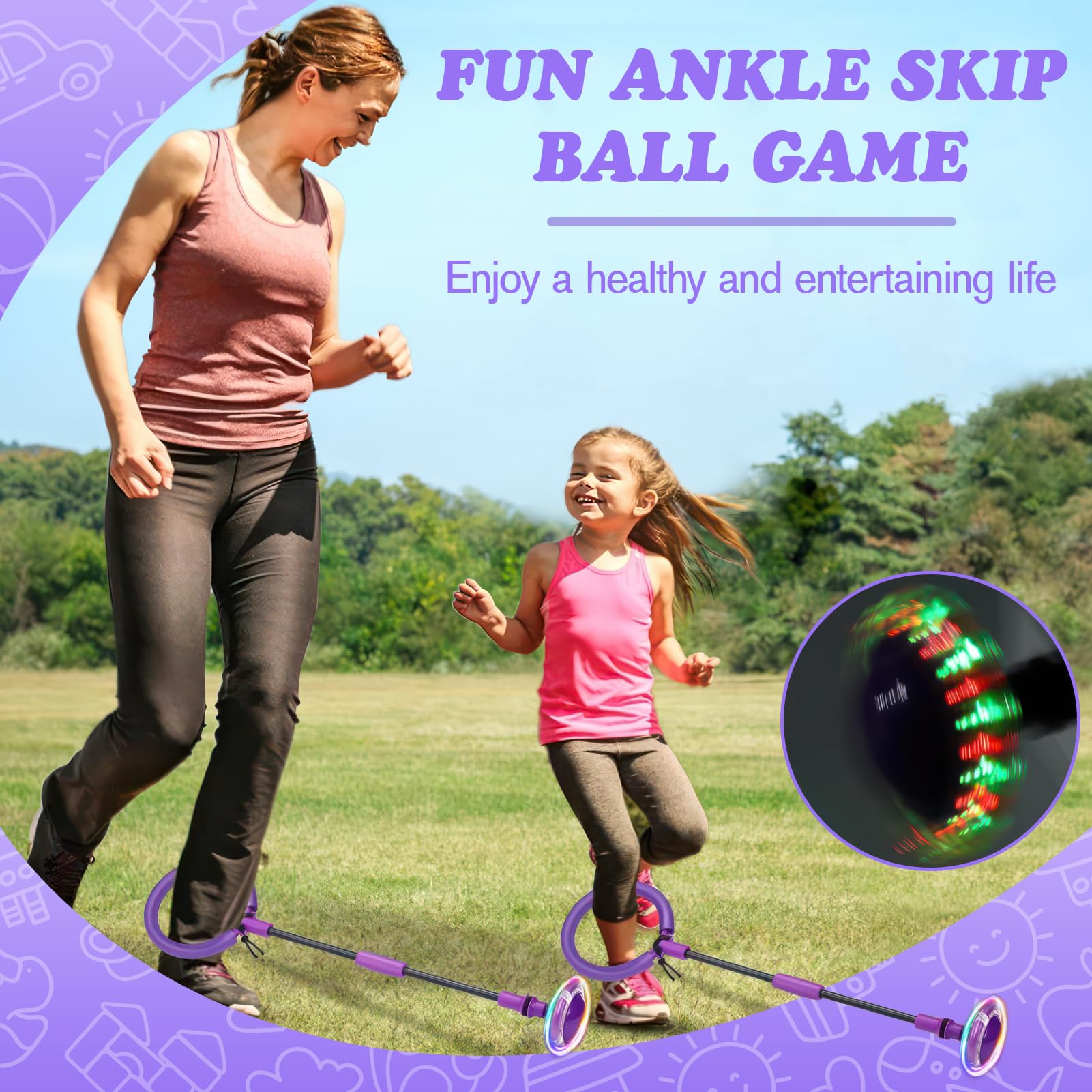 Anello di Salto Della Palla per Caviglia,Palla da Salto Pieghevole Ankle Skip Ball Lampeggiante Palla per Saltare Regalo Giochi per Bambini 6, 8, 9, 10, 11, 12 AnniCaviglia