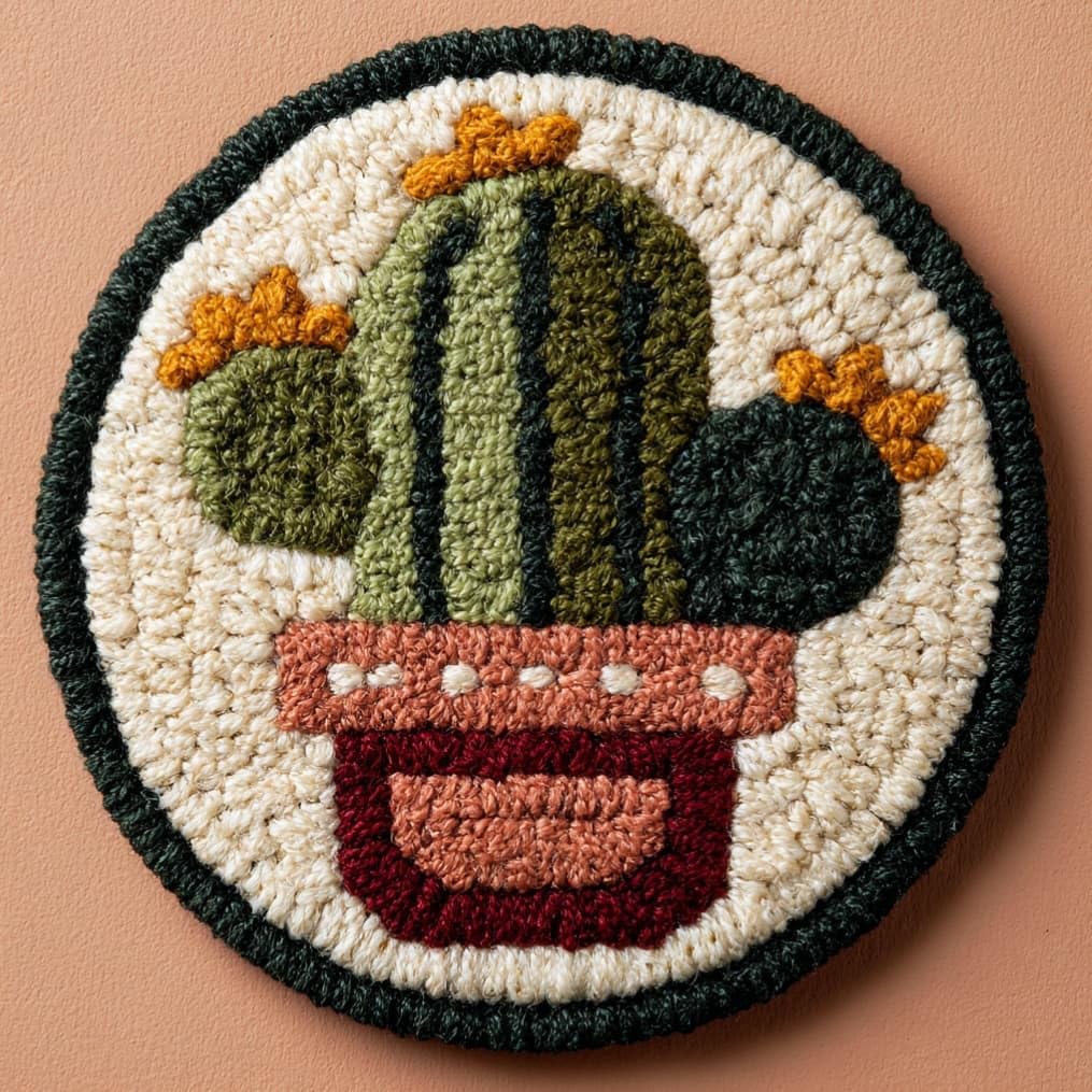 Kitquiver Latch Hook Rug Making Kit Cactus Pot 50X50Cm