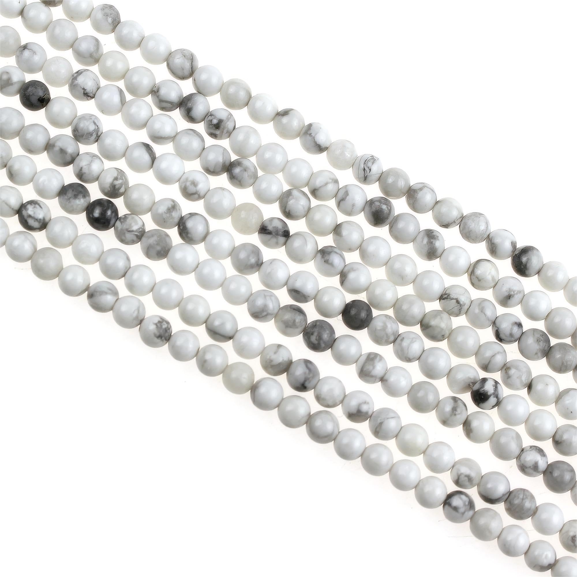 MJDCB 225pcs Natural Small Stone Beads 3mm White Howlite Round Smooth Loose Gemstone Bead for Jewelry Making Bracelets Earrings Necklaces Accessories