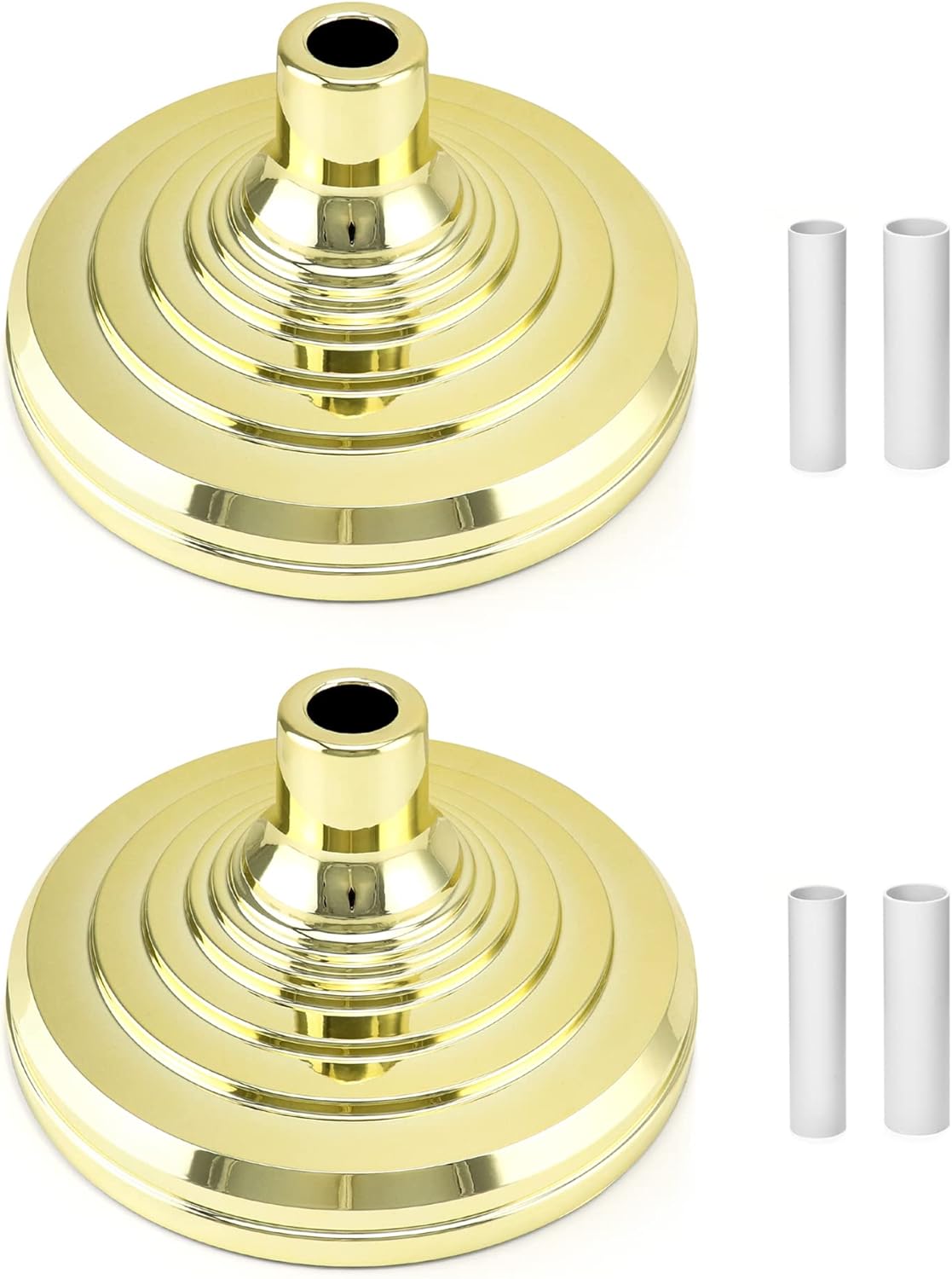 QWORK Flag Stand, 2 Pack Flag Base Stand for Indoor & Outdoor Flagpoles, Floor Base Stand, Compatible with 1.3 Inch and 1.1 Inch Diameter Flag Pole - Gold 2 pcs