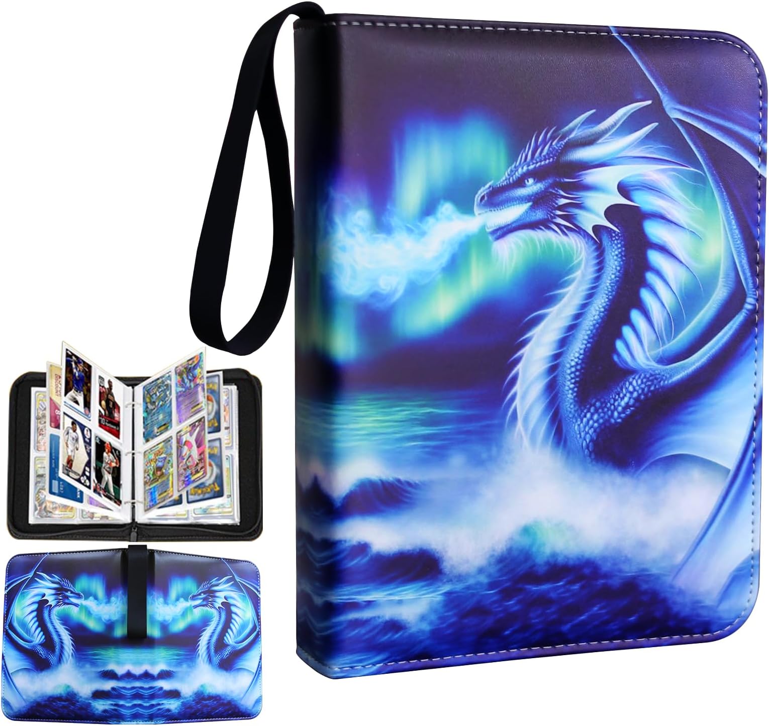 Deluxe Ice Dragon Trading Card Binder - 4-Pocket Zipper Binder with 400 Pockets, Ideal for Boys, Girls, and Card Enthusiasts - Collectible Trading Card Albums, Cases & Sleeves