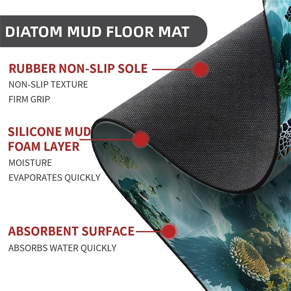Diatomaceous Earth Bath Mat,Tropical Turtle- Non-Slip Volume Super Absorbent Fast Drying Eco-Friendly Easy to Clean for Bathroom Kitchen Door mat 16×24Inch (40 * 60cm)