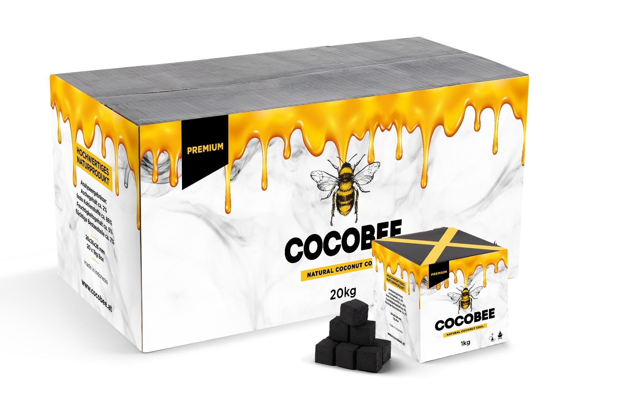 COCOBEE 1KG Carbón de Coco Natural para Shisha y Barbacoa 26mm Alta Combustión Encendido Rápido con Calor Uniforme Baja Ceniza para Cachimba Hookah BBQ Premium DISPAU