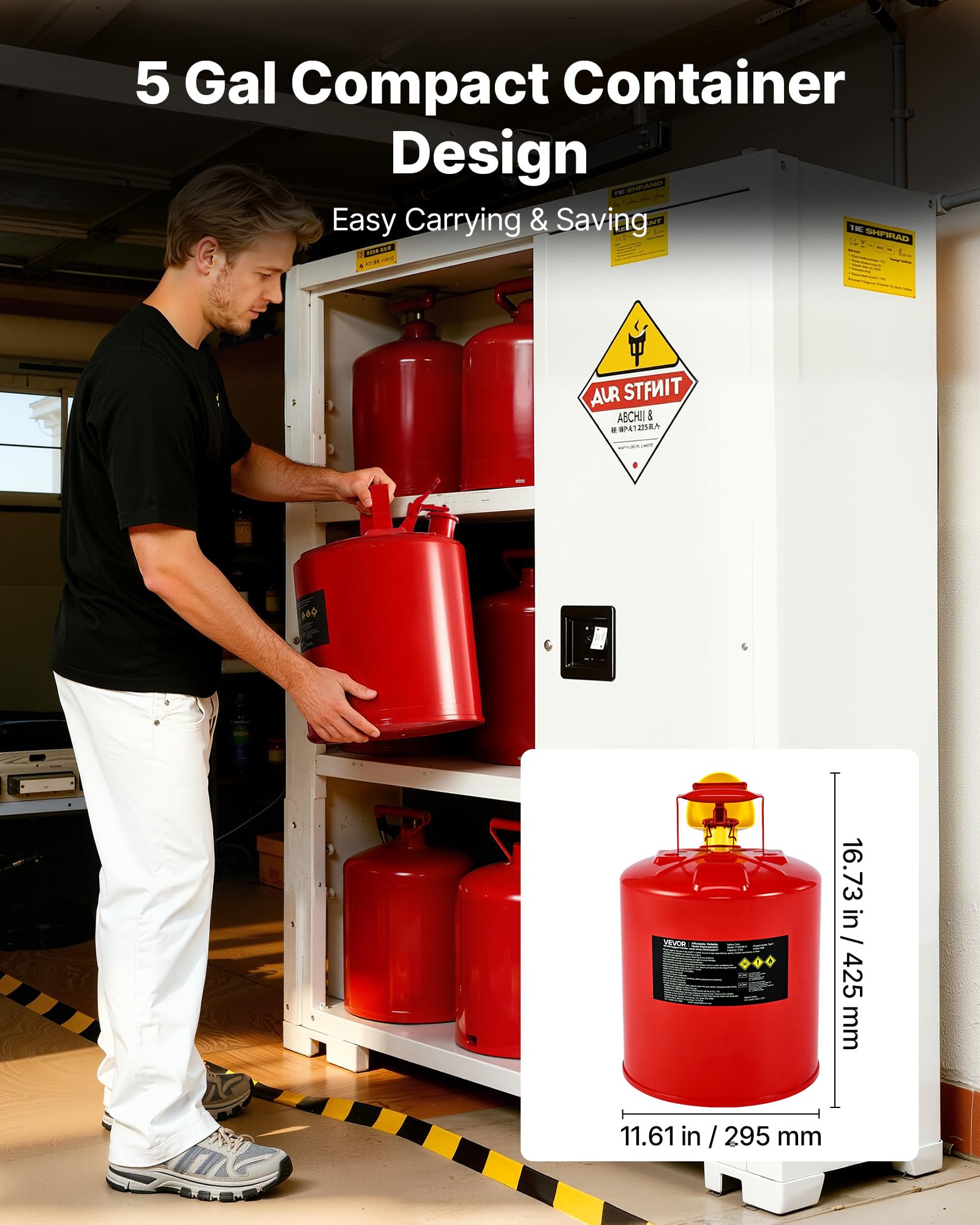 VEVOR Tanica di Sicurezza per Benzina Tanica di Sicurezza Rossa da 19 Litri di Tipo I per Benzina con Parafiamma in Acciaio Inossidabile, Coperchio a Chiusura Automatica e Imbuto in PE