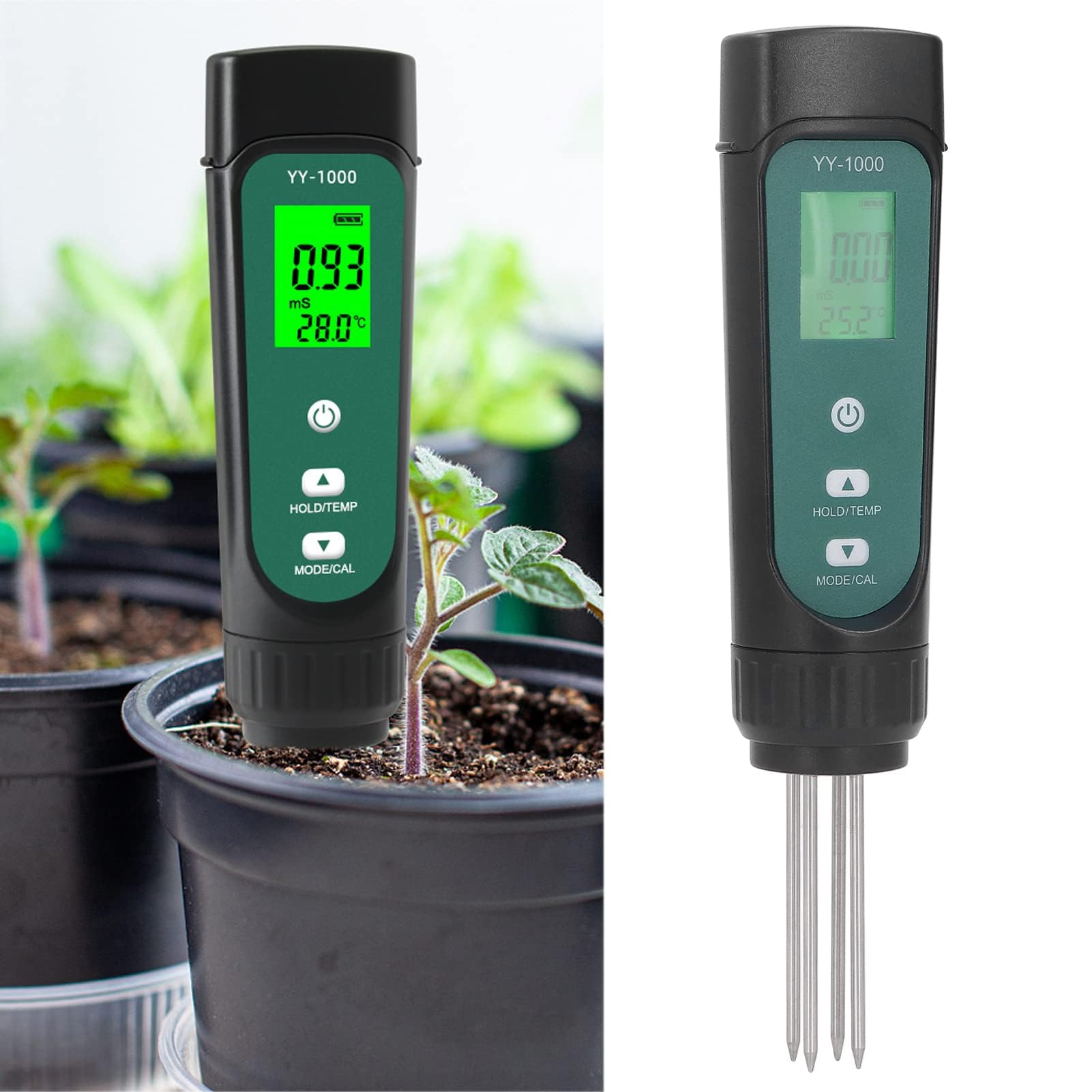 Probador Digital de Suelo 3 en 1 EC Medidor de Temperatura Y Humedad Medidor de PH del Suelo Higrómetro de Suelo Monitor de Humedad Medidor de Prueba de Suelo