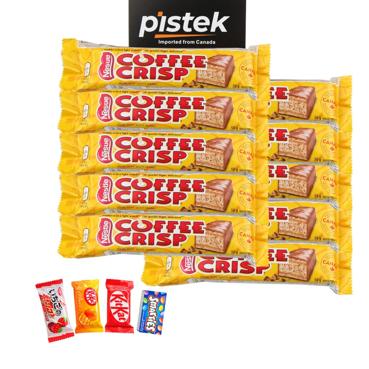 Coffee Crisp Chocolate Candy Bars, Full Size 50g/1.76oz (24 Bars), with 4 Specialty Assorted Snack Size Chocolate Bars