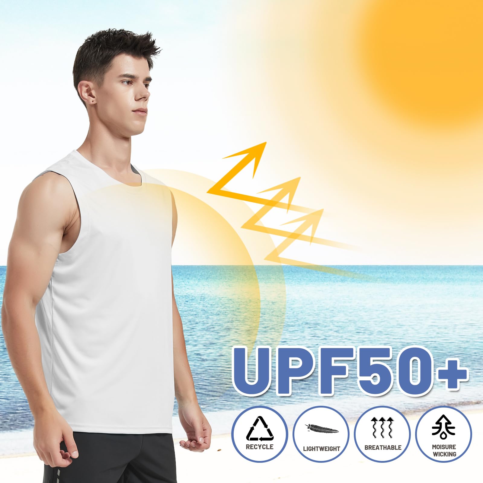 MIER Débardeur d'entraînement pour homme UPF 50+ - Séchage rapide - Sans manches - Protection UV