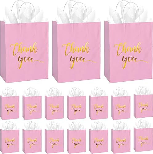 30 bolsas de regalo de agradecimiento con papel de seda dorado con asas para bodas, cumpleaños, negocios, compras, baby showers, recuerdos de