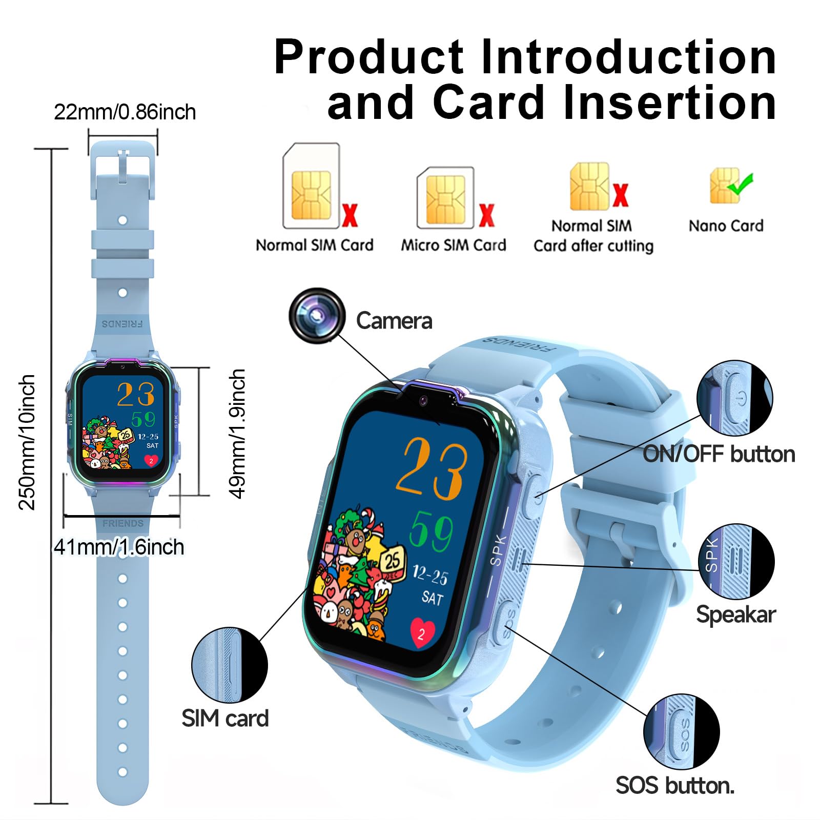 Montre Connectée Enfants 4G, Vidéo HD Appel avec Fonction Chat Familial, Écran Tactile 1,83 Pouces, SOS, GPS, Jeux, Mode Classe, Cadeau pour Filles et Garçons 4-14 Ans (Bleu)