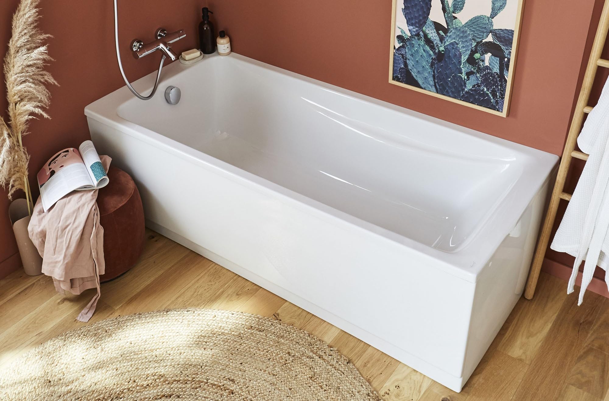 Jacob Delafon - Baignoire Rectangulaire QUALIS, Vidage et Pieds - 160 x 75 cm - Avec accoudoirs - Matériaux recyclés - Réparable - Surface Antibactérienne - Fabrication Française - Blanc - E6D434-00
