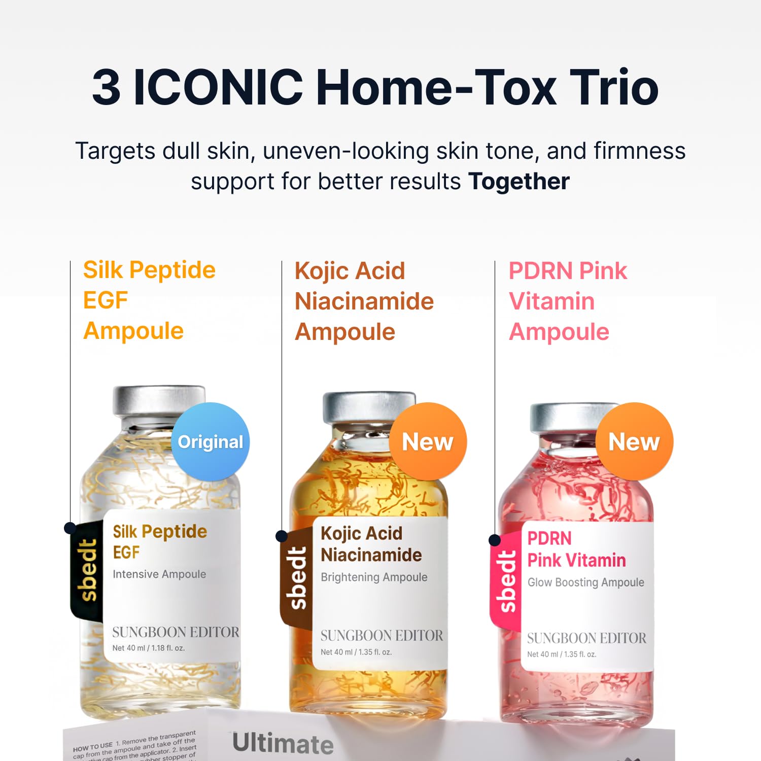 SUNGBOON EDITOR Hometox Trio Ampoule Kit, Copper Peptide, PDRN & Kojic Acid, Radiance & Glow Boosting Care for Dull, Uneven Skin, Dark Spots & Wrinkles, At-Home Korean Skincare, Gift set for Mom