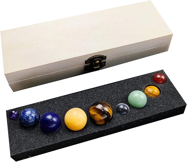 GORGECRAFT Solar System Desk Decor 9 Planets Stones Gift Kit Healing Crystal Gemstones Ball Set for Home Office Desk Decorations